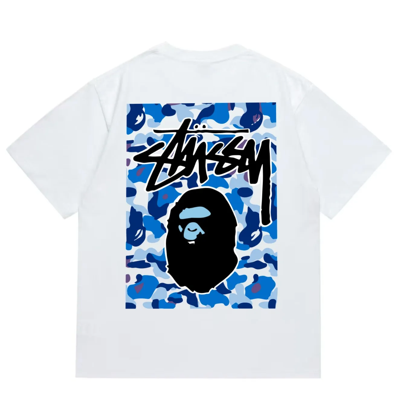 SC203#p110💰 (Top version) BAPE×Stussy co-branded Stussy letter ape print T-shirt Made of 260 grams of high-quality high-weave pure cotton fabric, double yarn combed, soft texture without pilling, imported environmentally friendly printing glue, bright and three-dimensional pattern, quality 💥Same style for men and women, the upper body is fashionable Color: black, blue and white, white, blue and white, pink, blue and white, gray, blue and white, red, blue and white, black, blue and black, white, blue and black Pink blue black Gray blue black Red blue black Size: S M L XL XXL