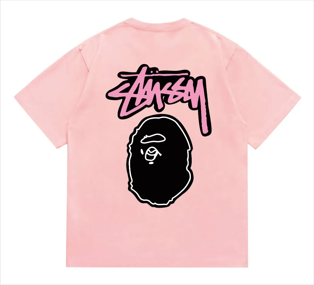 SC206#p110💰 (top version) BAPE×Stussy co-branded Stussy letter ape print T-shirt Made of 260 grams of high-quality high-weave pure cotton fabric, double yarn combed, soft texture and no pilling Imported environmentally friendly printing glue, bright and three-dimensional pattern, quality 💥Same style for men and women, the upper body is fashionable Color: black and white, gray and white, pink and white, red and white, white and black, gray and black, pink and black, red and black Size: S M L XL XXL
