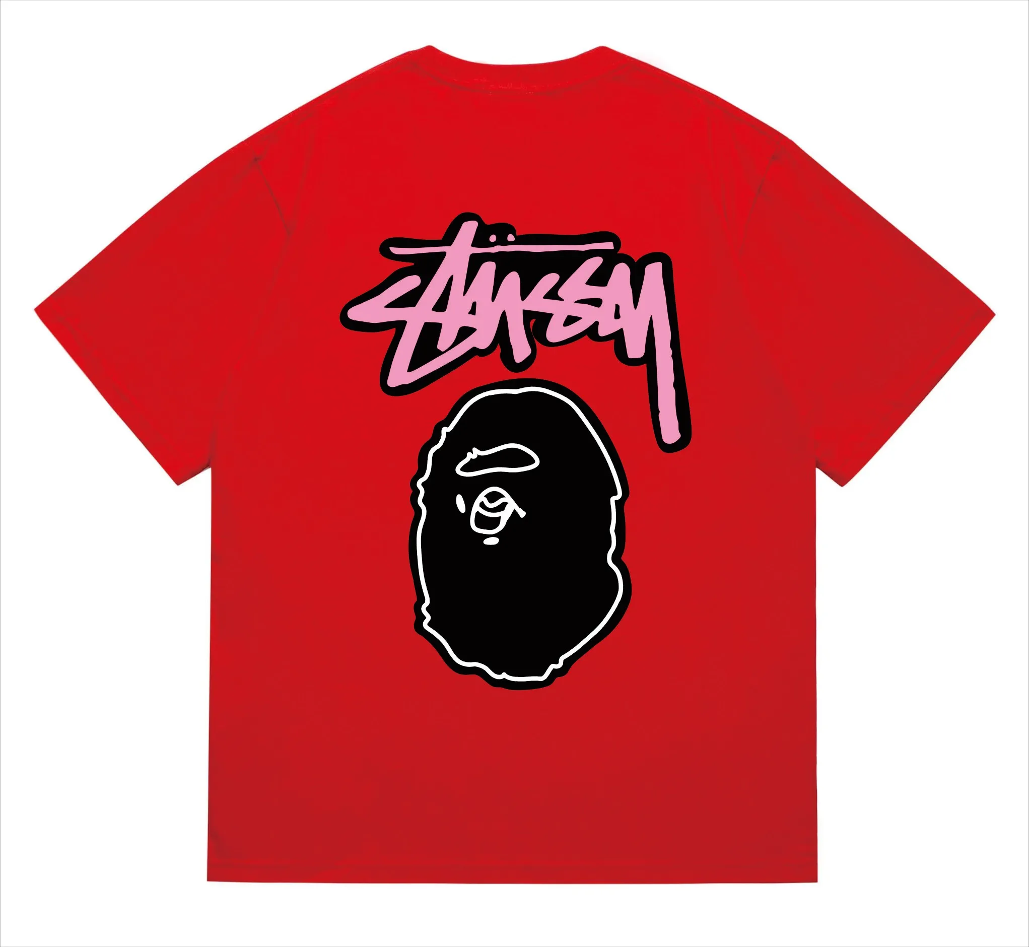 SC206#p110💰 (top version) BAPE×Stussy co-branded Stussy letter ape print T-shirt Made of 260 grams of high-quality high-weave pure cotton fabric, double yarn combed, soft texture and no pilling Imported environmentally friendly printing glue, bright and three-dimensional pattern, quality 💥Same style for men and women, the upper body is fashionable Color: black and white, gray and white, pink and white, red and white, white and black, gray and black, pink and black, red and black Size: S M L XL XXL