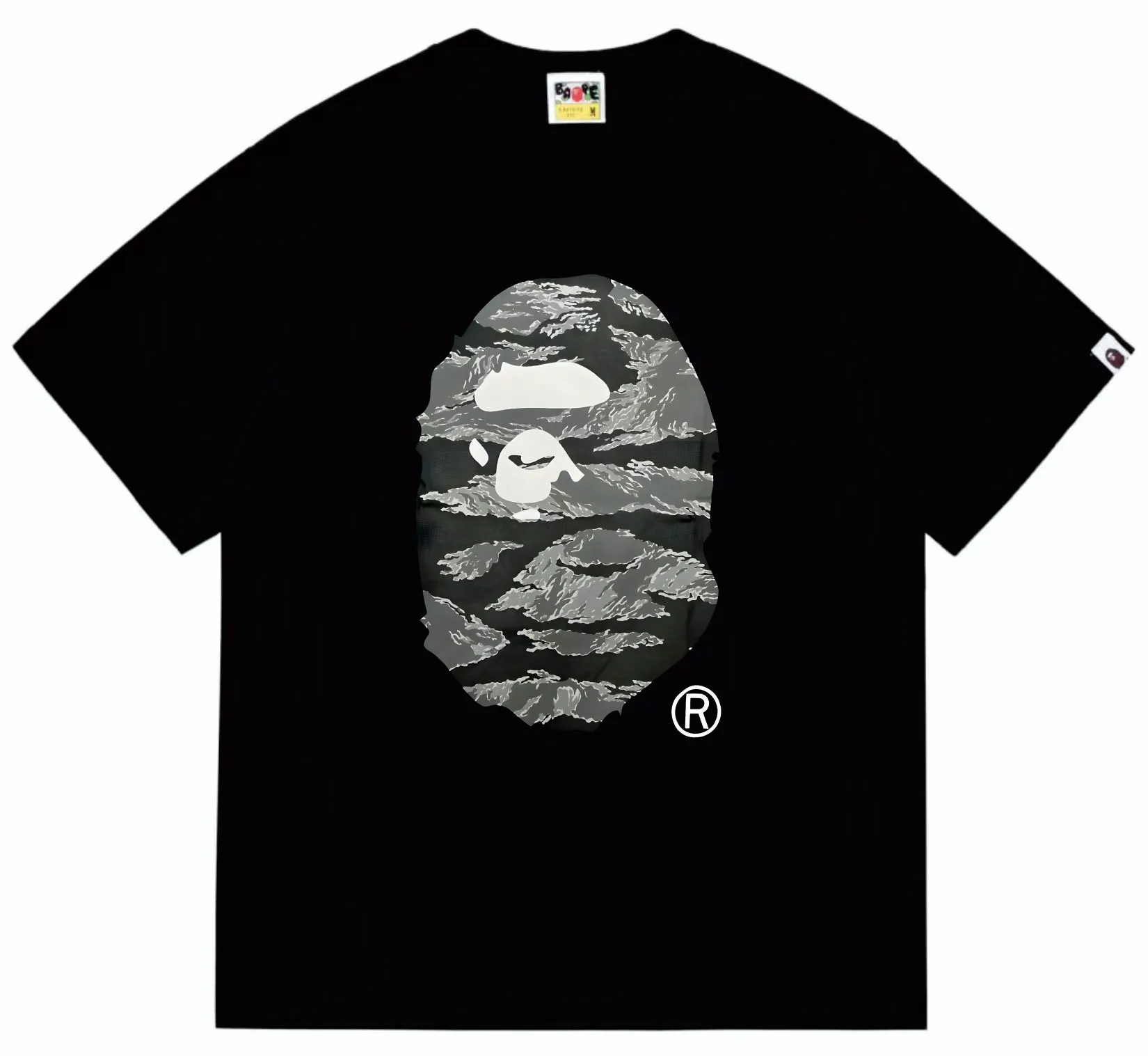 SC253#p110💰 (Top version) BAPE tiger pattern camouflage ape head print T-shirt Made of 260 grams of high-quality high-weave pure cotton fabric, double yarn combed, soft texture and no pilling Imported environmentally friendly printing glue, bright and three-dimensional pattern, quality 💥Same style for men and women, the upper body is fashionable Color: black white Size: S M L XL XXL