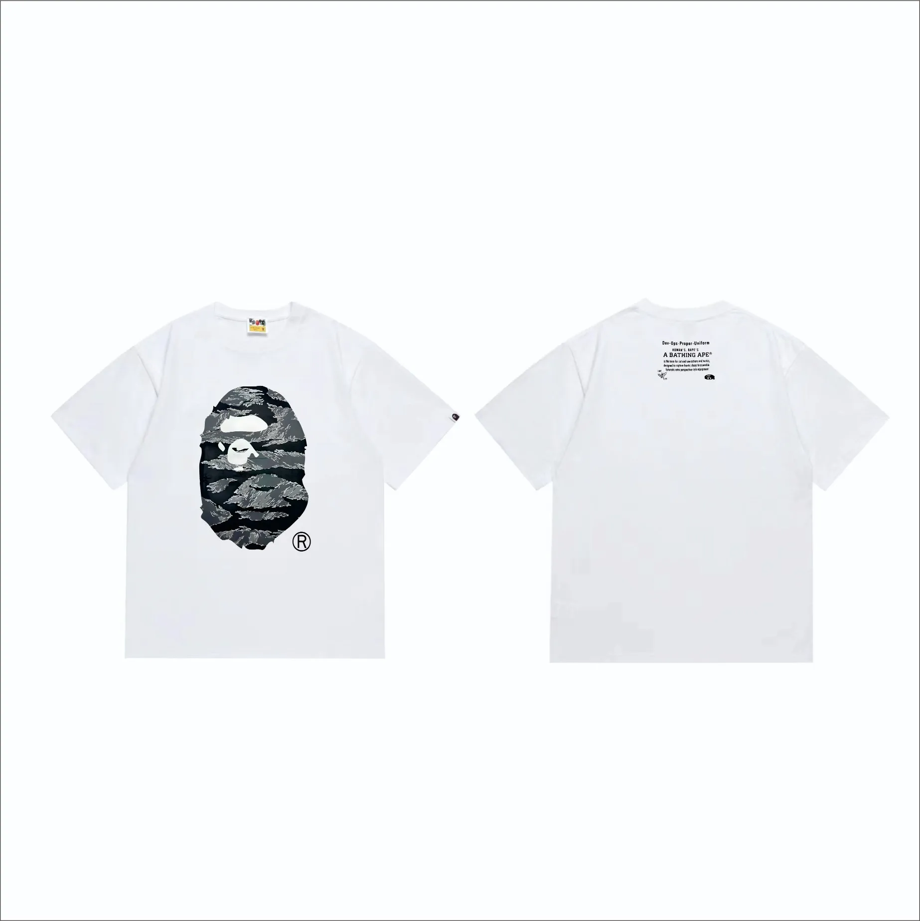 SC253#p110💰 (Top version) BAPE tiger pattern camouflage ape head print T-shirt Made of 260 grams of high-quality high-weave pure cotton fabric, double yarn combed, soft texture and no pilling Imported environmentally friendly printing glue, bright and three-dimensional pattern, quality 💥Same style for men and women, the upper body is fashionable Color: black white Size: S M L XL XXL