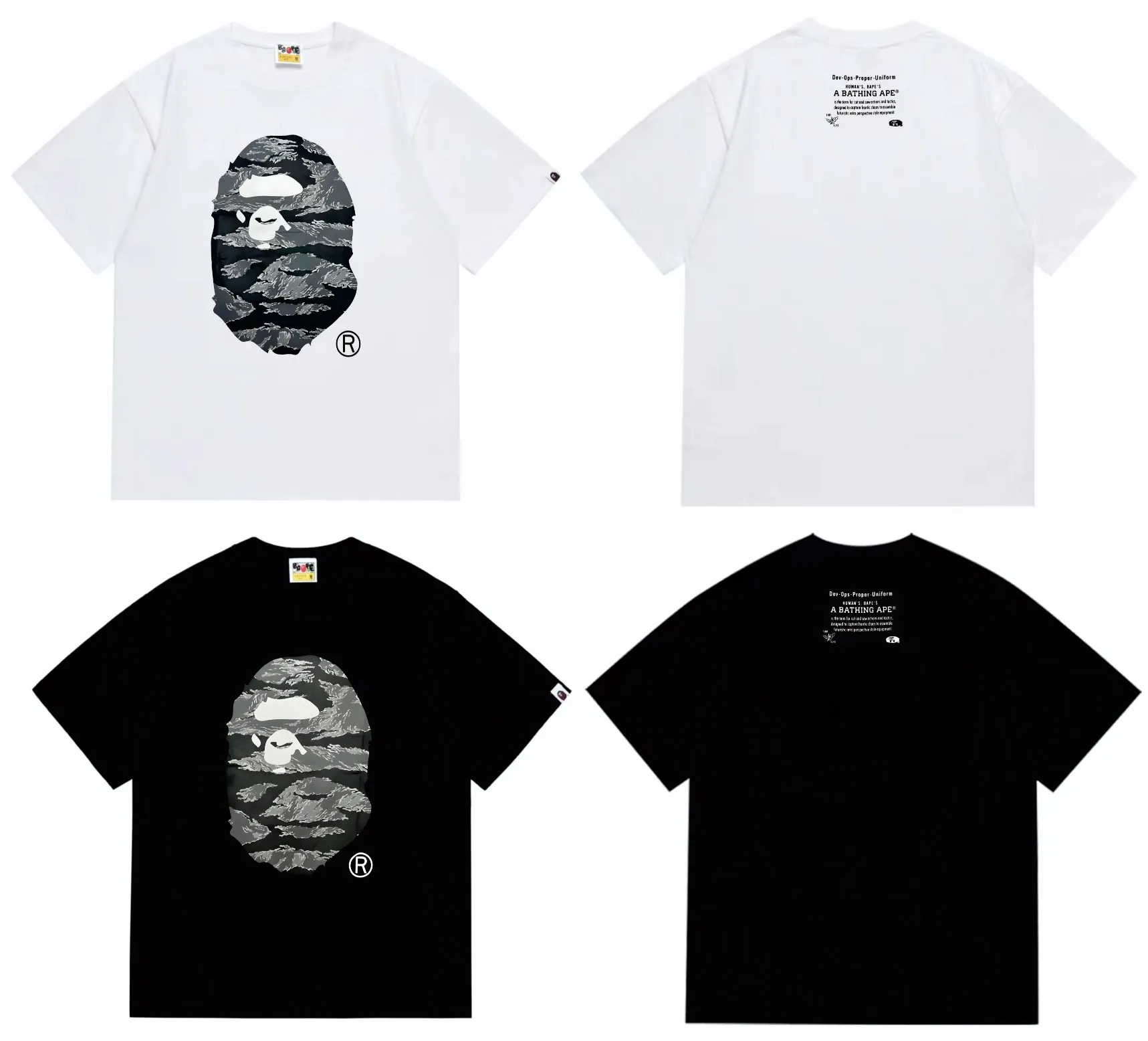 SC253#p110💰 (Top version) BAPE tiger pattern camouflage ape head print T-shirt Made of 260 grams of high-quality high-weave pure cotton fabric, double yarn combed, soft texture and no pilling Imported environmentally friendly printing glue, bright and three-dimensional pattern, quality 💥Same style for men and women, the upper body is fashionable Color: black white Size: S M L XL XXL