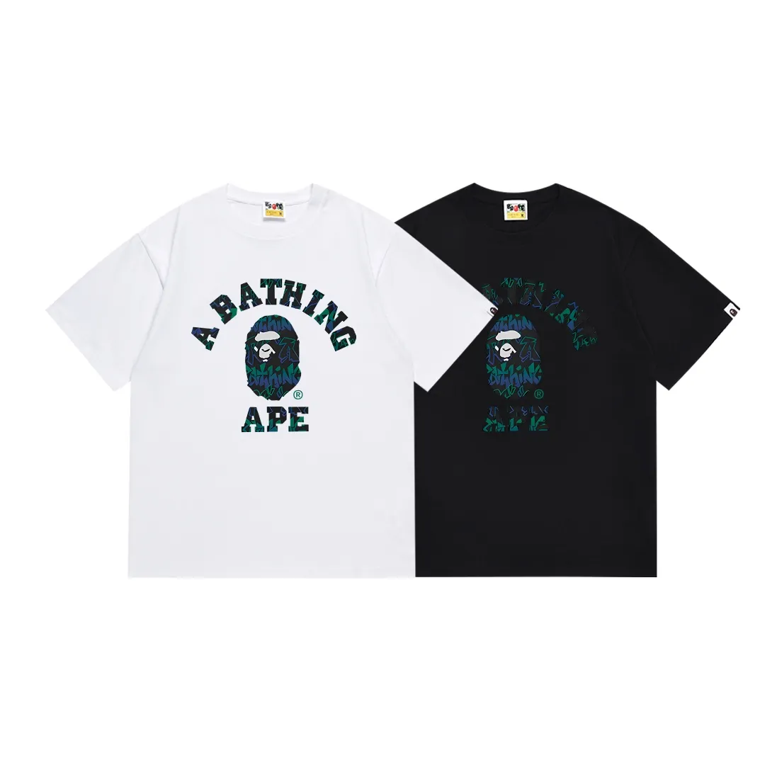 SC124#p110💰 (top version) BAPE ape head letter printed short-sleeved T-shirt Made of 260 grams of high-quality high-weave pure cotton fabric, double yarn combed, soft and non-pilling, imported environmentally friendly printing glue, bright and three-dimensional pattern, quality 💥Same style for men and women, the upper body is fashionable Color: black white Size: S M L XL XXL