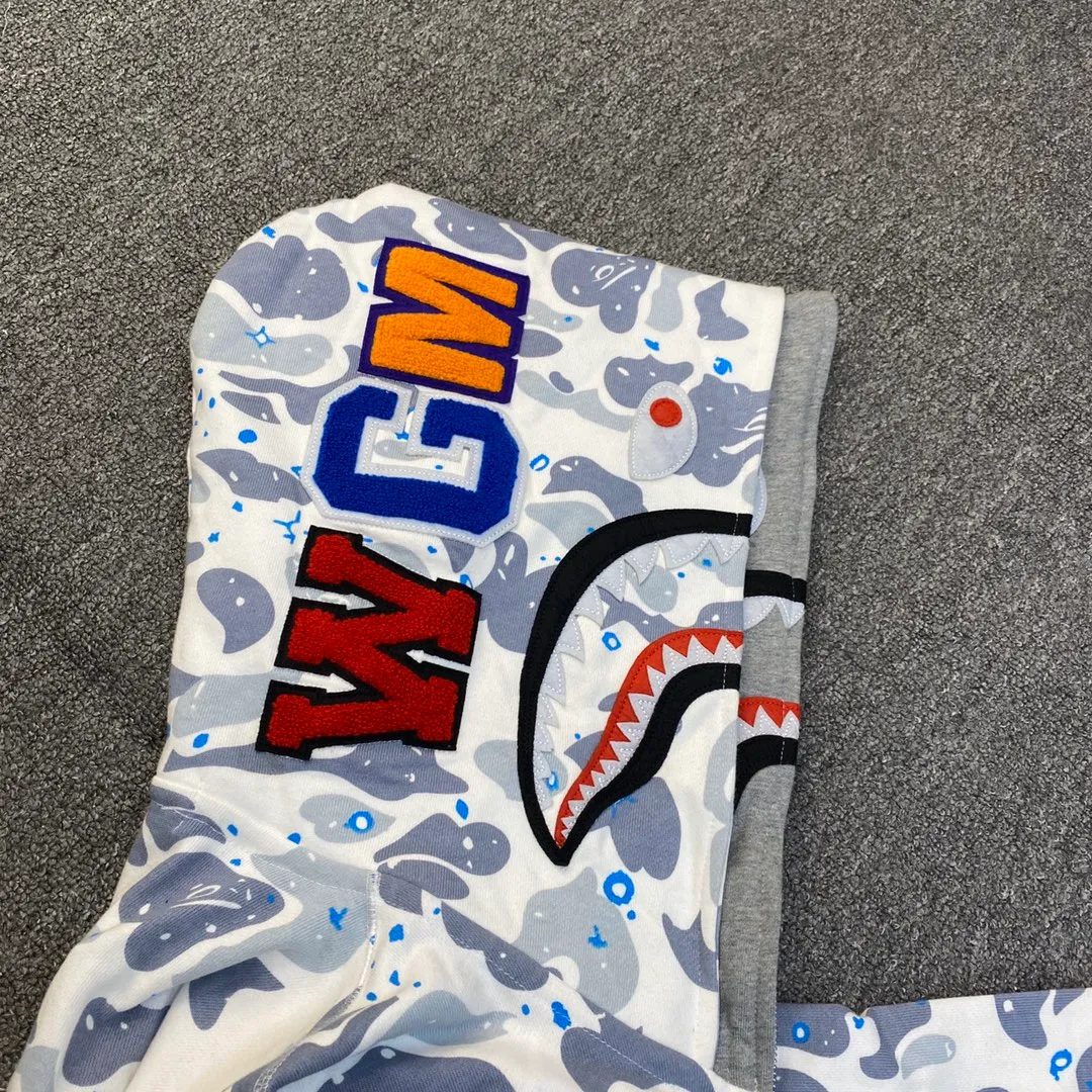 💰440 BAPE SPACE CAMO SHARK 21SS Luminous starry sky camouflage double-headed shark sweatshirt Couple style: S—XXL [Black White]
