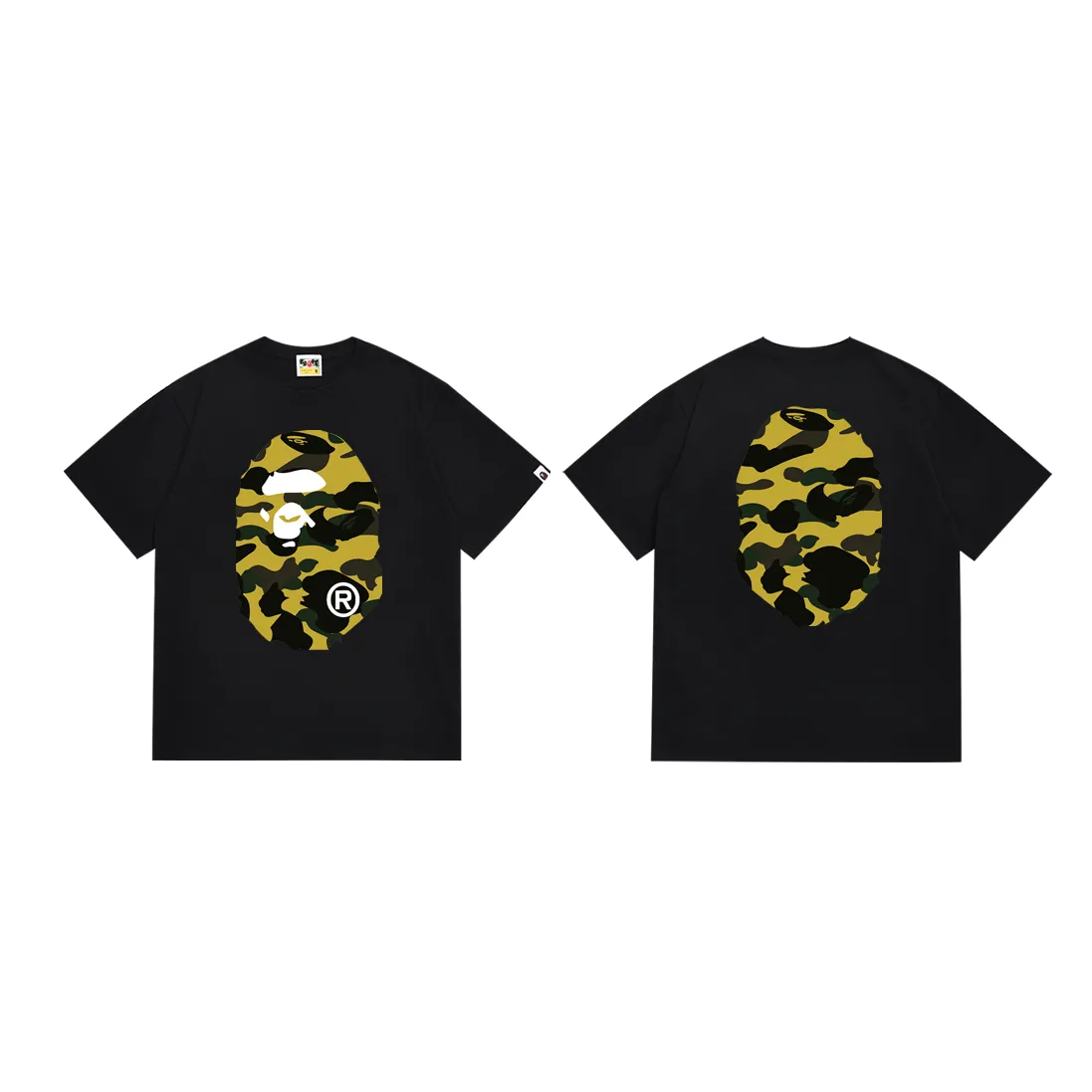 P110 SC060# (top version) BAPE double-sided camouflage ape head printed short-sleeved T-shirt Made of 260 grams of high-quality high-weave pure cotton fabric, double yarn combed, soft texture and no pilling Imported environmentally friendly printing glue, bright and three-dimensional pattern, quality 💥unisex style, the upper body is fashionable Color: white camouflage black camouflage white yellow black yellow white green black green white purple black purple white red black red Size: S M L XL XXL