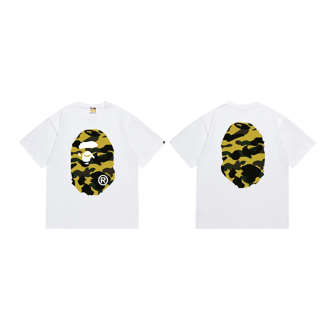 P110 SC060# (top version) BAPE double-sided camouflage ape head printed short-sleeved T-shirt Made of 260 grams of high-quality high-weave pure cotton fabric, double yarn combed, soft texture and no pilling Imported environmentally friendly printing glue, bright and three-dimensional pattern, quality 💥unisex style, the upper body is fashionable Color: white camouflage black camouflage white yellow black yellow white green black green white purple black purple white red black red Size: S M L XL XXL
