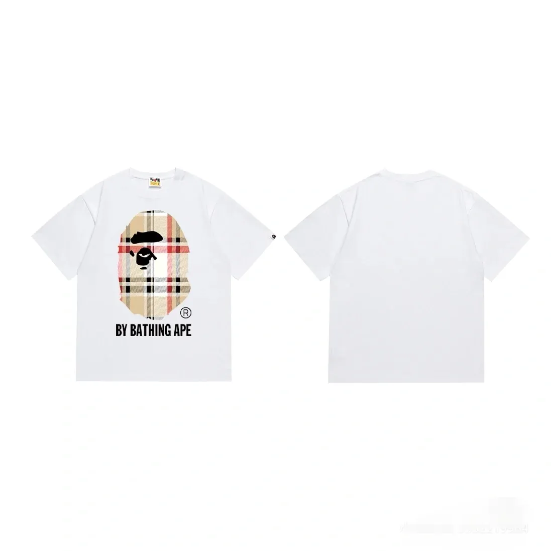 P110 001028 A BATHING APE Bape SS23 ape print round neck pullover short-sleeved T-shirt, same style for men and women, size smlxlxxl, black and white