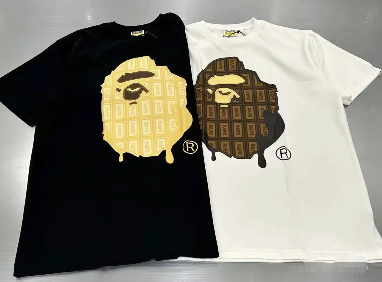 P110 001178 A BATHING APE BAPE SS23 Valentine's Day limited chocolate ape print round neck short-sleeved T-shirt, same style for men and women, size smlxlxxl, black and white