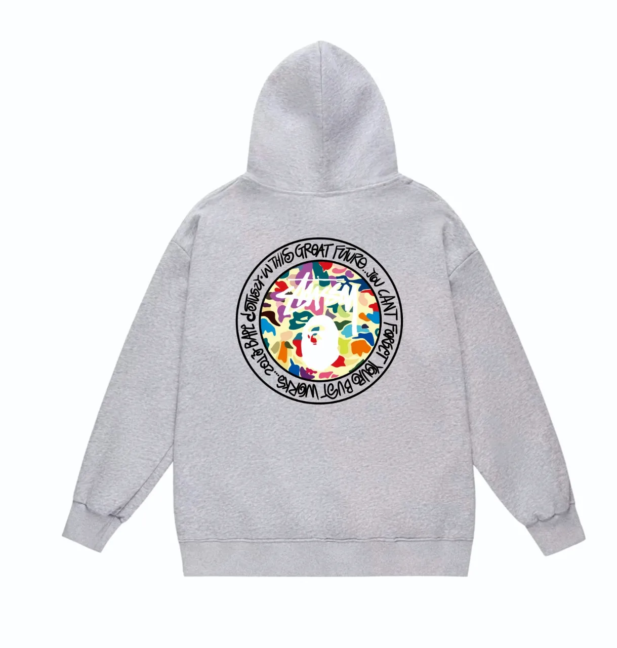 P160 model number SC817# terry 80 plus velvet 90 (top version) BAPE×STUSSY co-branded Stussy letter printed hooded sweatshirt Made of 380 grams of large terry (drop shoulder large version) fabric, soft texture and no pilling Imported environmentally friendly printing glue The pattern is bright and three-dimensional Quality 💥Same style for men and women The upper body is trendy Color: Black White Gray Size: S M L XL XXL