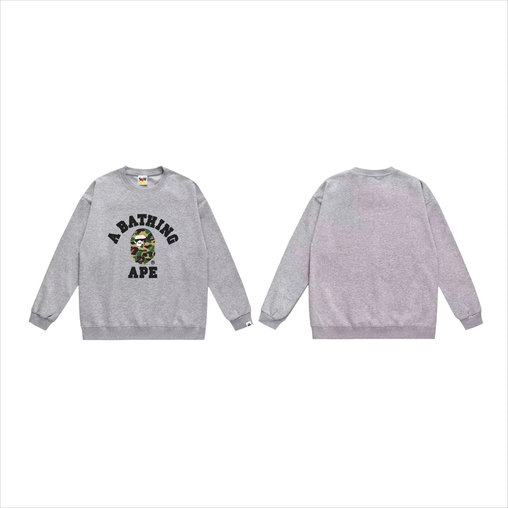 P170 model number SC566# terry 80 plus velvet 85 (top version) BAPE ape head classic letter camouflage printed round neck sweatshirt. Made of 350 grams of large terry (drop shoulder large version) fabric, soft texture and no pilling. Imported environmentally friendly printing glue, bright and three-dimensional pattern, quality 💥Same style for men and women. The upper body is trendy. Colors: black and blue, white and blue, gray and blue, black and pink, white and gray, black and green, white and green, gray and green. Size: S M L XL XXL