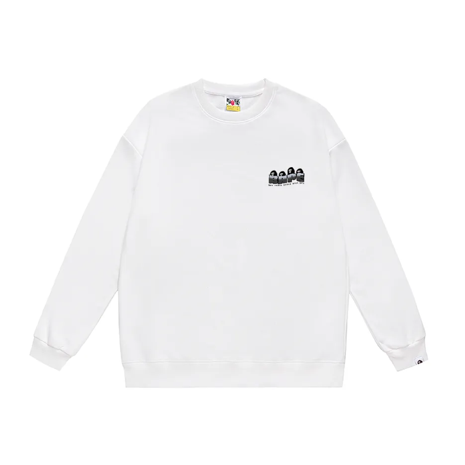 P170 model number SC319# terry 80 plus velvet 85 (top version) BAPE ape head letter printed round neck sweatshirt Made of 350g large terry (drop shoulder large version) fabric, soft and non-pilling, imported environmentally friendly printing glue, bright and three-dimensional pattern, quality 💥Same style for men and women, the upper body is fashionable Color: black white gray Size: S M L XL XXL
