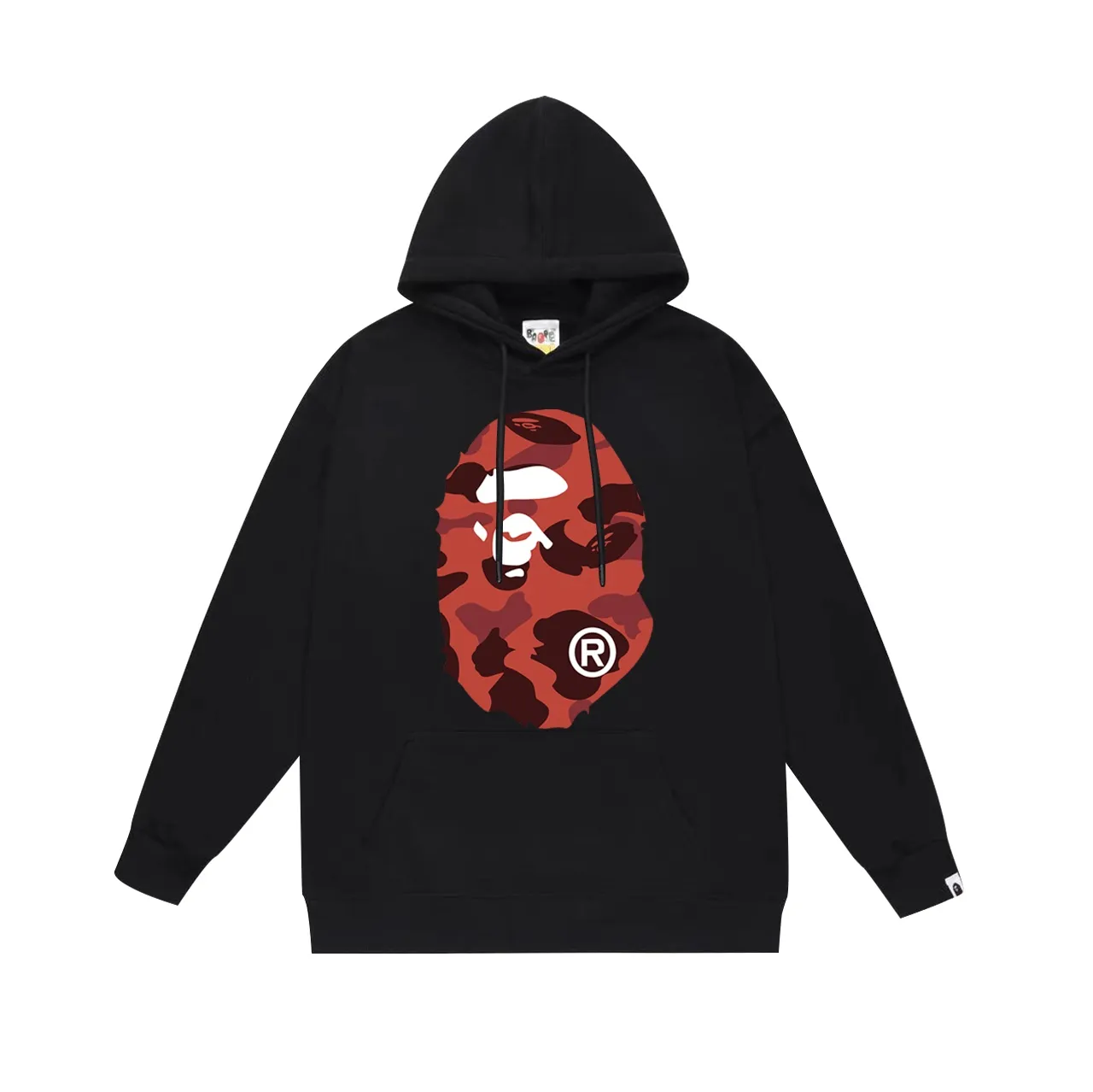 Model number SC660#terry p160 plus velvet p180💰 (top version) BAPE double-sided camouflage ape head print hooded sweatshirt. Made of 380g large terry 430g silver fox velvet (drop shoulder large version) fabric. The texture is soft and non-pilling. Imported environmentally friendly printing glue. The pattern is bright and three-dimensional. Quality💥Same style for men and women. The upper body is trendy. Color: black and red, white and red, gray and red. Size: S M L XL XXL