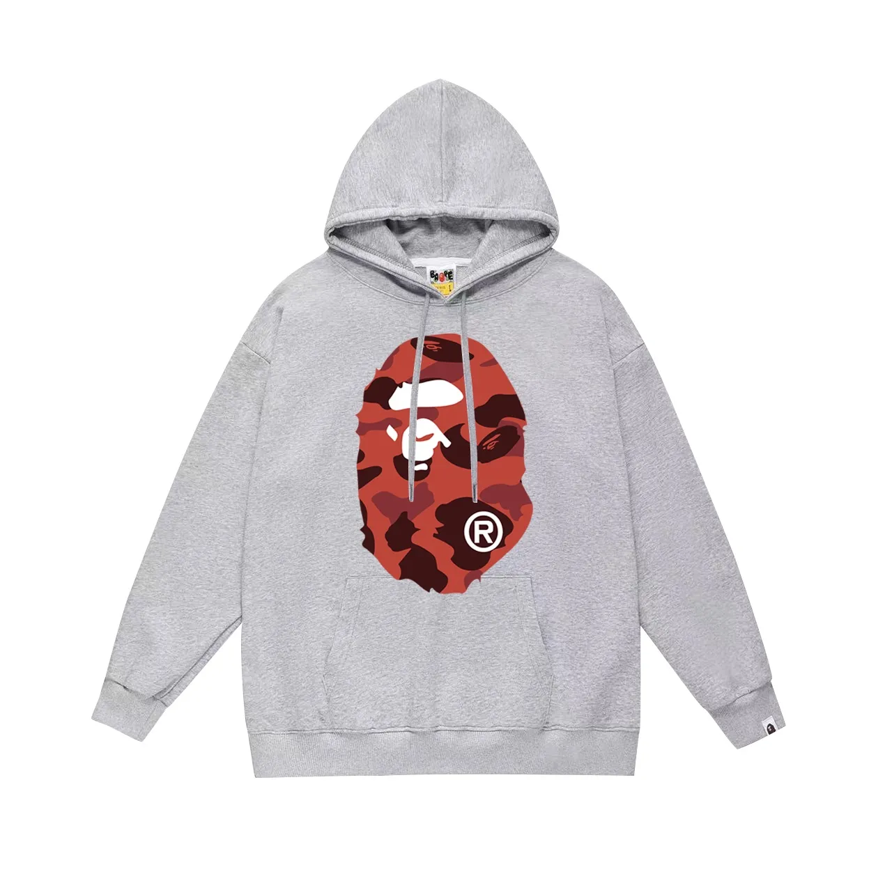 Model number SC660#terry p160 plus velvet p180💰 (top version) BAPE double-sided camouflage ape head print hooded sweatshirt. Made of 380g large terry 430g silver fox velvet (drop shoulder large version) fabric. The texture is soft and non-pilling. Imported environmentally friendly printing glue. The pattern is bright and three-dimensional. Quality💥Same style for men and women. The upper body is trendy. Color: black and red, white and red, gray and red. Size: S M L XL XXL