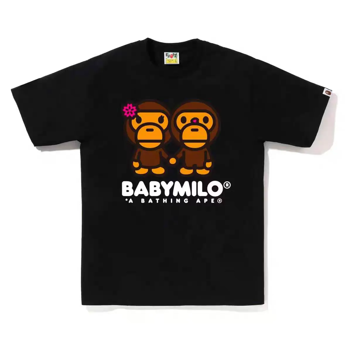 P110 001124 Bape Baby Milo printed short-sleeved T-shirt, same style for men and women, size smlxlxxl, black and white