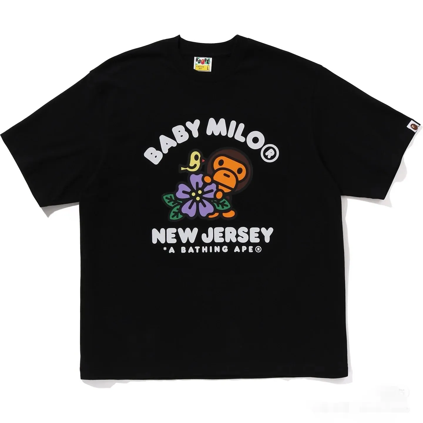 P110 001119 BAPE FW24 New Jersey limited cartoon monkey print round neck short-sleeved T-shirt, same style for men and women, size smlxlxxl, black and white