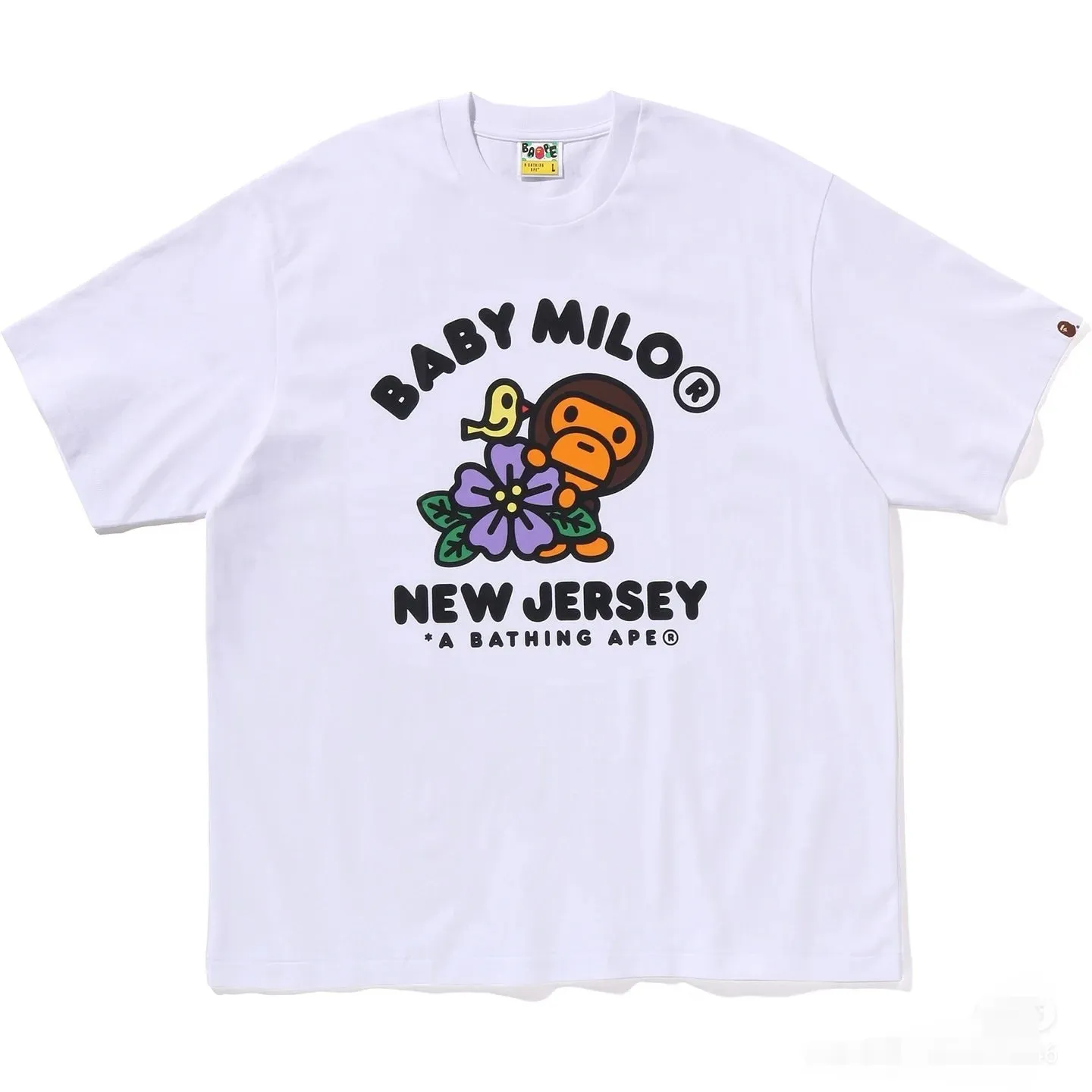 P110 001119 BAPE FW24 New Jersey limited cartoon monkey print round neck short-sleeved T-shirt, same style for men and women, size smlxlxxl, black and white