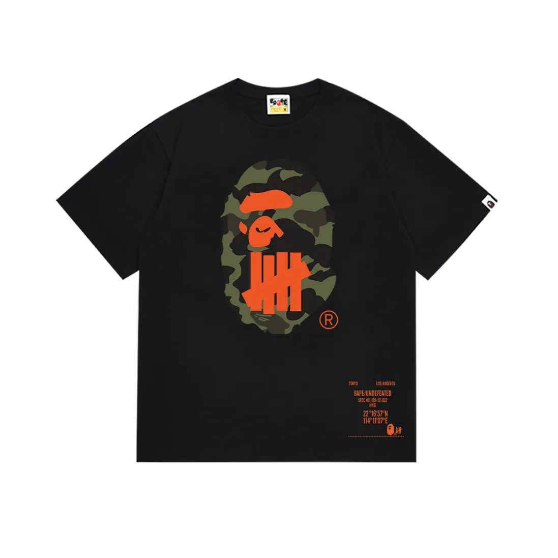 P110 SC062# (top version) BAPE co-branded UNDEFEATED undefeated five-bar ape head classic printed short-sleeved T-shirt. Made of 260 grams of high-quality high-weave pure cotton fabric. Double yarn combed. The texture is soft and non-pilling. Imported environmentally friendly printing glue. The pattern is bright and three-dimensional. Quality 💥Same style for men and women. The upper body is trendy. Color: black and white. Size: S M L XL XXL