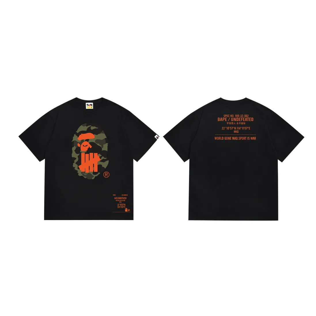 P110 SC062# (top version) BAPE co-branded UNDEFEATED undefeated five-bar ape head classic printed short-sleeved T-shirt. Made of 260 grams of high-quality high-weave pure cotton fabric. Double yarn combed. The texture is soft and non-pilling. Imported environmentally friendly printing glue. The pattern is bright and three-dimensional. Quality 💥Same style for men and women. The upper body is trendy. Color: black and white. Size: S M L XL XXL