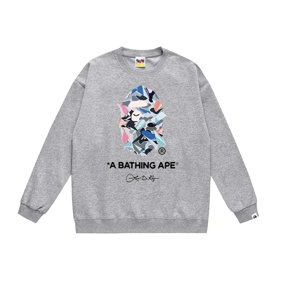 P170 model number SC308# terry 80 plus velvet 85 (top version) BAPE ape head letter printed round neck sweatshirt Made of 350g large terry (drop shoulder large version) fabric, soft and non-pilling, imported environmentally friendly printing glue, bright and three-dimensional pattern, quality 💥Same style for men and women, the upper body is fashionable Color: black white gray Size: S M L XL XXL