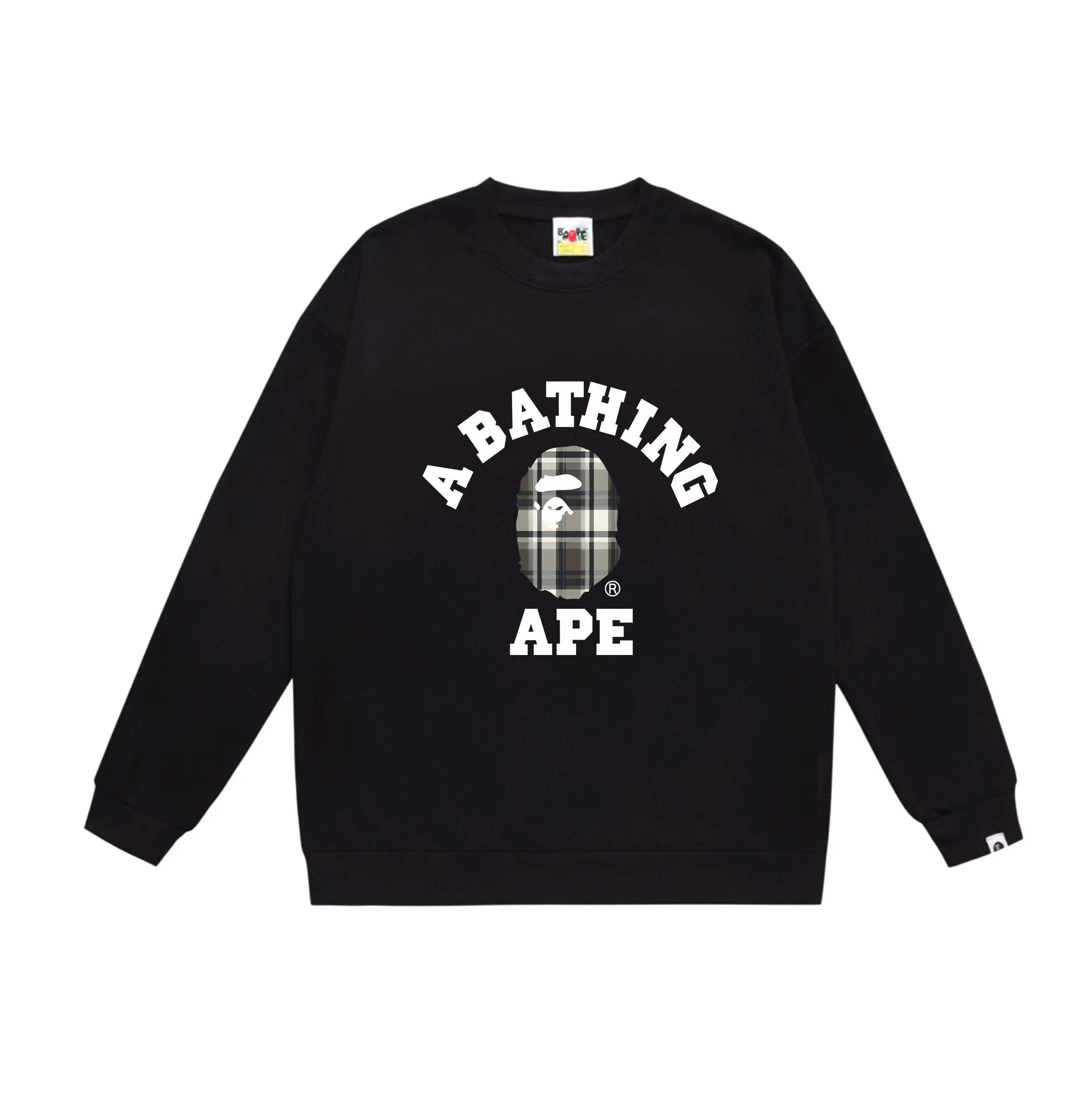 P150 model number SC523# terry 75 plus velvet 80 (top version) BAPE plaid letter pattern printed round neck sweatshirt Made of 350g large terry (drop shoulder large version) fabric, soft texture and no pilling Imported environmentally friendly printing glue The pattern is bright and three-dimensional Quality 💥Same style for men and women The upper body is trendy Color: black white gray Size: S M L XL XXL