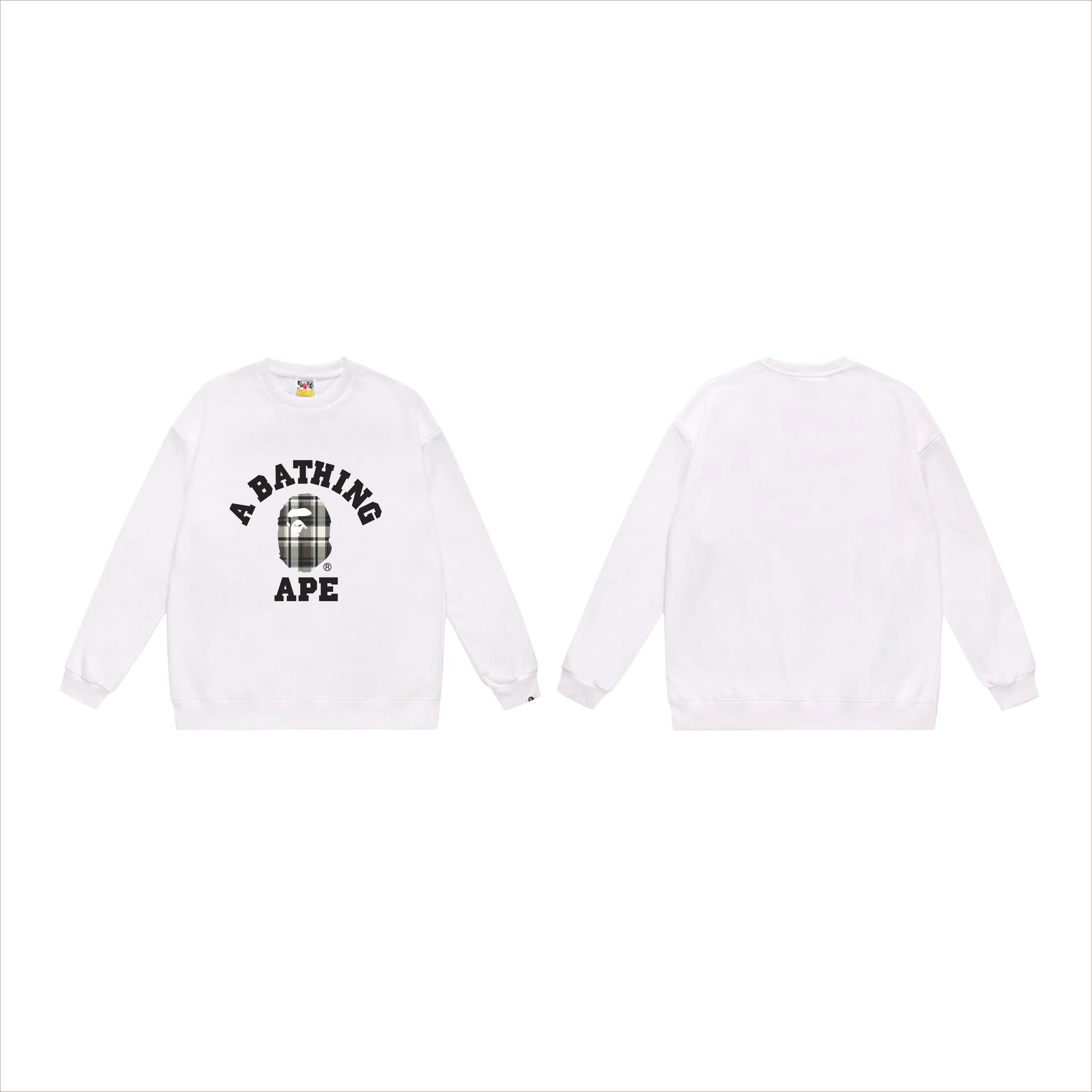 P150 model number SC523# terry 75 plus velvet 80 (top version) BAPE plaid letter pattern printed round neck sweatshirt Made of 350g large terry (drop shoulder large version) fabric, soft texture and no pilling Imported environmentally friendly printing glue The pattern is bright and three-dimensional Quality 💥Same style for men and women The upper body is trendy Color: black white gray Size: S M L XL XXL