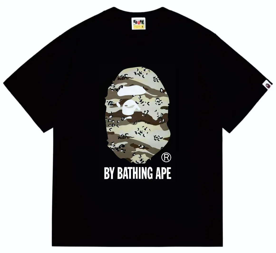 SC242#p110💰 (Top version) BAPE desert ape head letter printed short-sleeved T-shirt Made of 260 grams of high-quality high-weave pure cotton fabric, double yarn combed, soft texture and no pilling Imported environmentally friendly printing glue, bright and three-dimensional pattern, quality 💥Same style for men and women, the upper body is trendy Color: black and yellow, white and yellow, black and gray, white and gray Size: S M L XL XXL