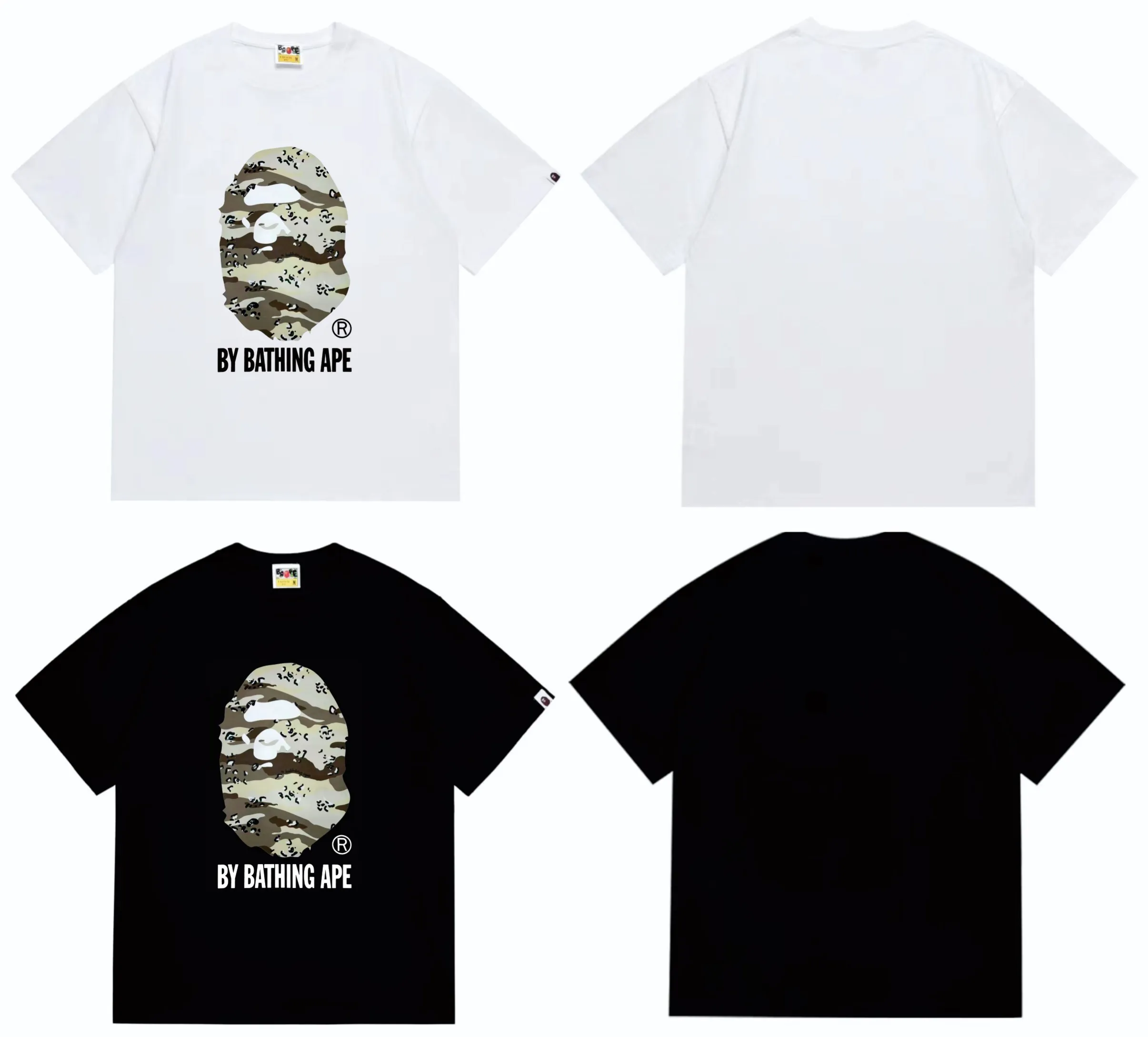 SC242#p110💰 (Top version) BAPE desert ape head letter printed short-sleeved T-shirt Made of 260 grams of high-quality high-weave pure cotton fabric, double yarn combed, soft texture and no pilling Imported environmentally friendly printing glue, bright and three-dimensional pattern, quality 💥Same style for men and women, the upper body is trendy Color: black and yellow, white and yellow, black and gray, white and gray Size: S M L XL XXL