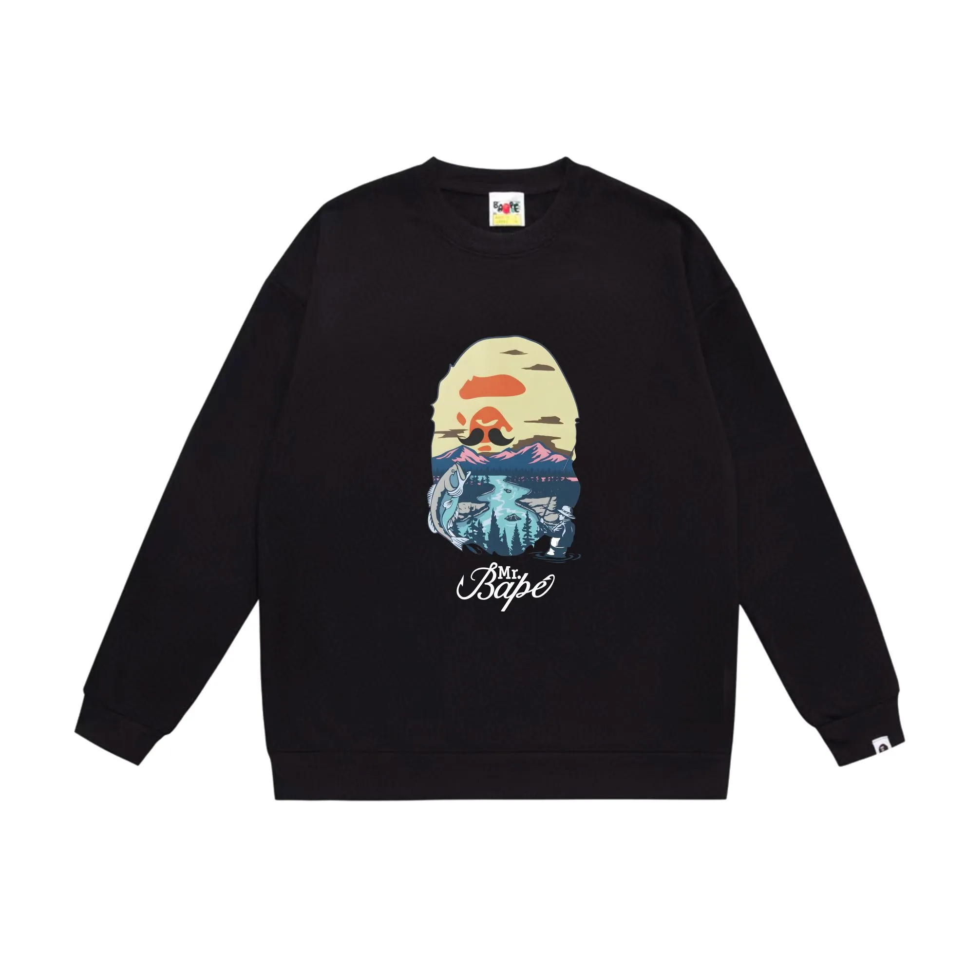 P150 model number SC526# terry 75 plus velvet 80 (top version) BAPE letter animal landscape pattern printed round neck sweatshirt Made of 350g large terry (drop shoulder large version) fabric, soft texture and no pilling Imported environmentally friendly printing glue The pattern is bright and three-dimensional Quality 💥Same style for men and women The upper body is trendy Color: black white gray Size: S M L XL XXL