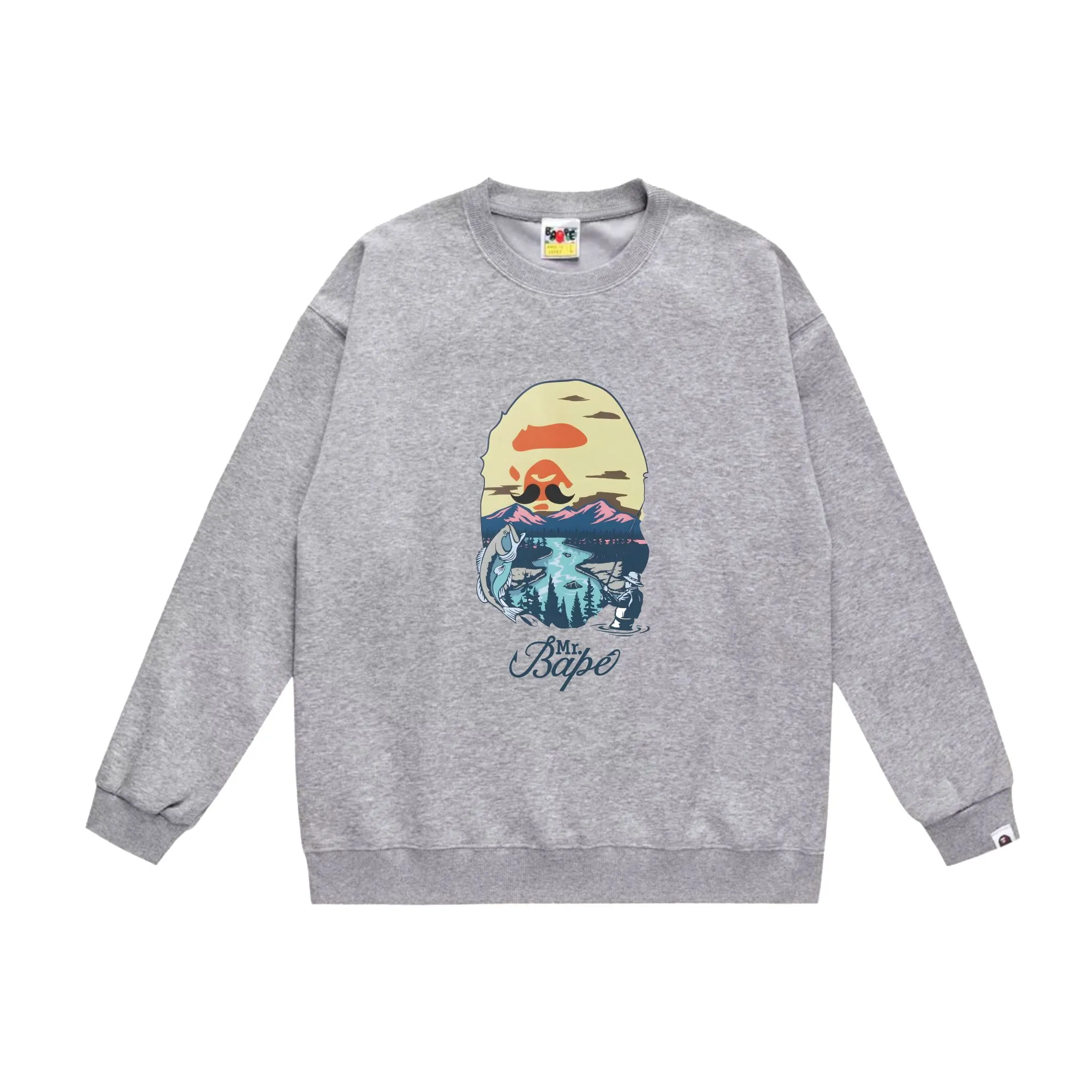 P150 model number SC526# terry 75 plus velvet 80 (top version) BAPE letter animal landscape pattern printed round neck sweatshirt Made of 350g large terry (drop shoulder large version) fabric, soft texture and no pilling Imported environmentally friendly printing glue The pattern is bright and three-dimensional Quality 💥Same style for men and women The upper body is trendy Color: black white gray Size: S M L XL XXL