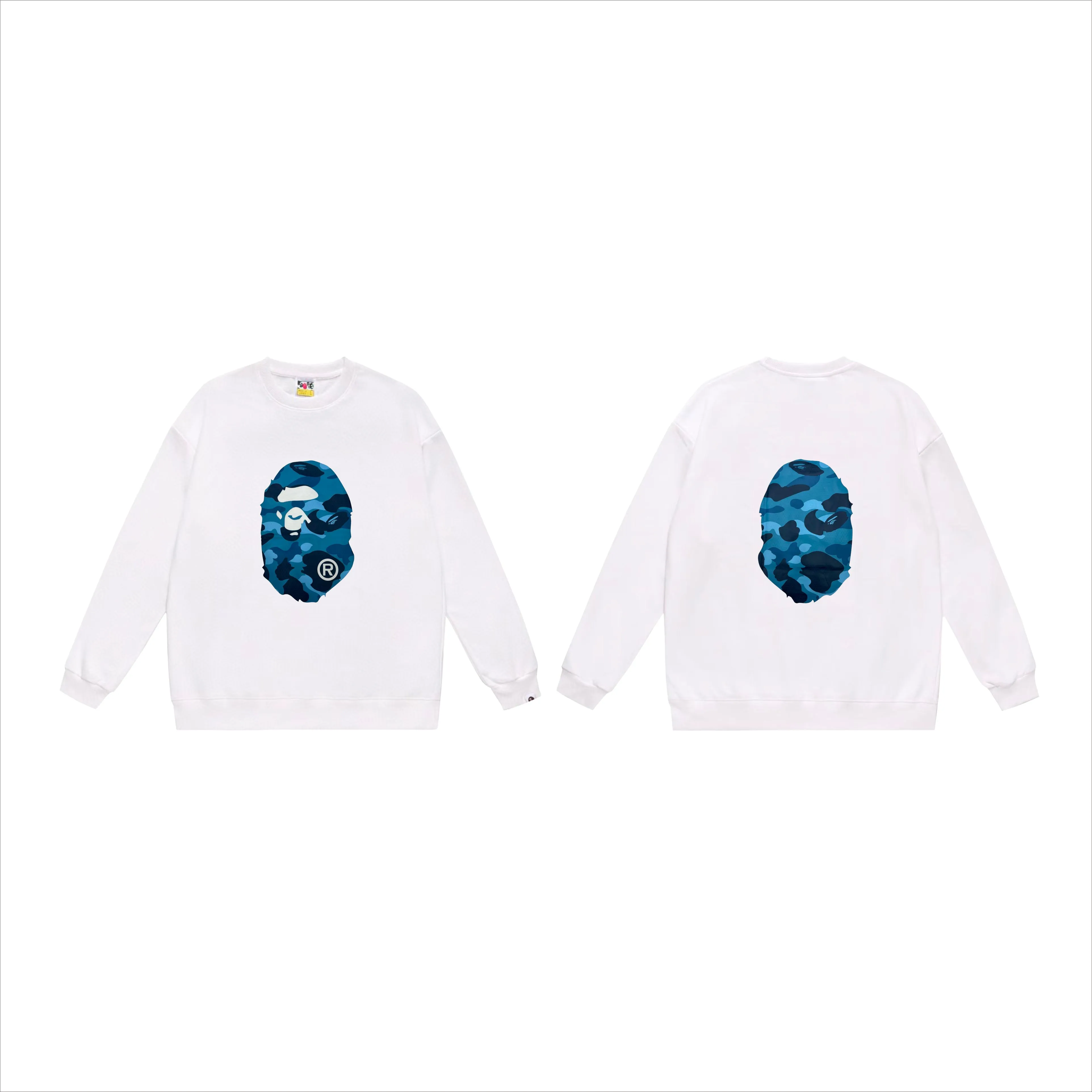 P170 model number SC552# terry 80 plus velvet 85 (top version) BAPE honeycomb camouflage letters great ape head print pattern round neck sweatshirt Made of 350g large terry (drop shoulder large version) fabric, soft texture and no pilling Imported environmentally friendly printing glue The pattern is bright and three-dimensional Quality 💥Same style for men and women The upper body is trendy Color: black gray white gray gray gray black blue white blue gray blue Size: S M L XL XXL
