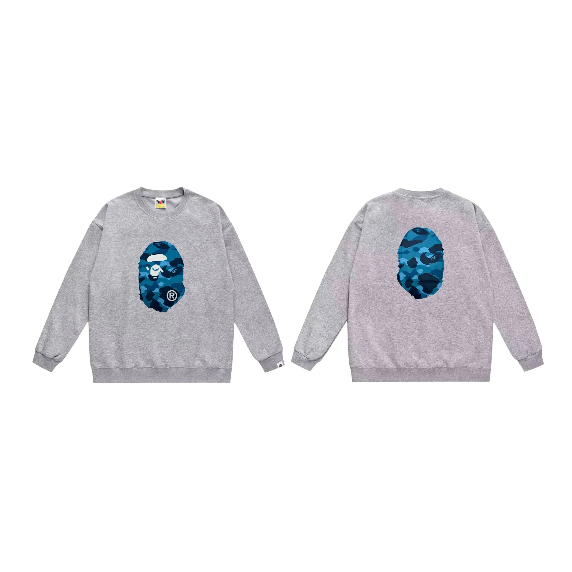 P170 model number SC552# terry 80 plus velvet 85 (top version) BAPE honeycomb camouflage letters great ape head print pattern round neck sweatshirt Made of 350g large terry (drop shoulder large version) fabric, soft texture and no pilling Imported environmentally friendly printing glue The pattern is bright and three-dimensional Quality 💥Same style for men and women The upper body is trendy Color: black gray white gray gray gray black blue white blue gray blue Size: S M L XL XXL