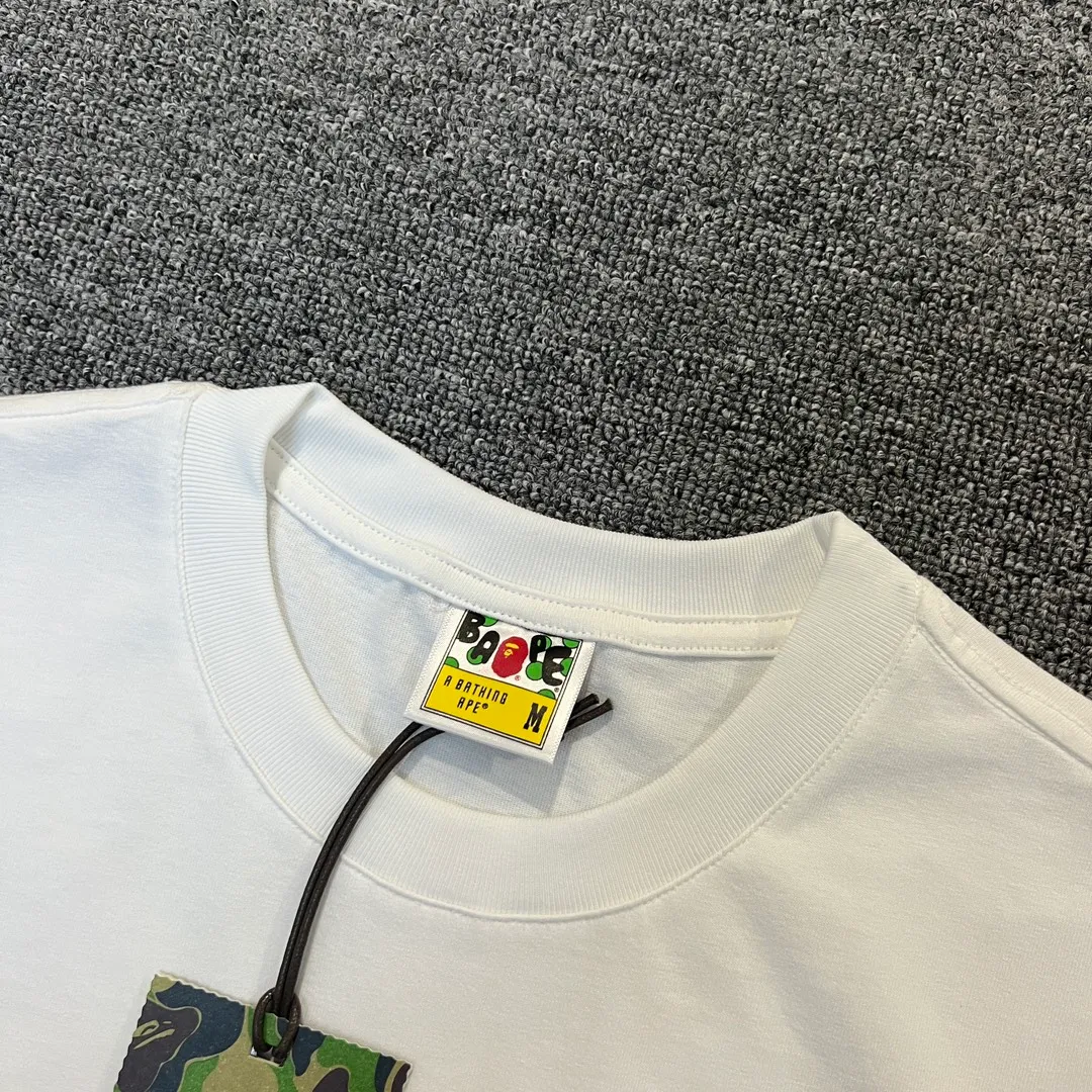 💰140 BAPE classic ape head letter camouflage print ZP version 280g weight linen cotton fabric Couple style: S-XXL [black and yellow, white and yellow, black and green, white and green]