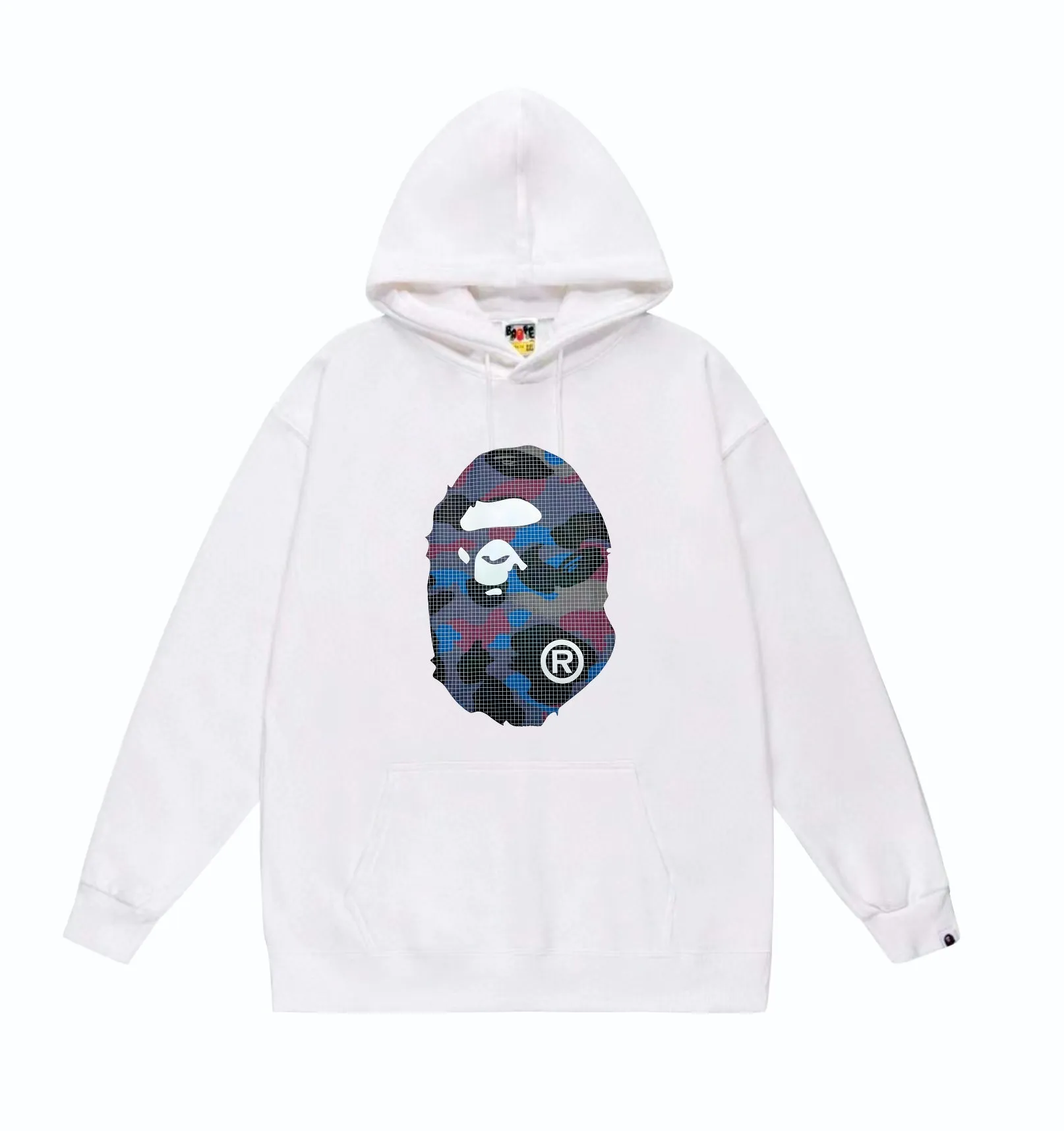 P160 model number SC845# terry 80 plus velvet 90 (top version) BAPE mesh camouflage ape head double-sided printed pattern hooded sweatshirt. Made of 380g large terry (drop shoulder large version) fabric. The texture is soft and non-pilling. Imported environmentally friendly printing glue. The pattern is bright and three-dimensional. Quality 💥Same style for men and women. The upper body is fashionable. Color: black white gray Size: S M L XL XXL