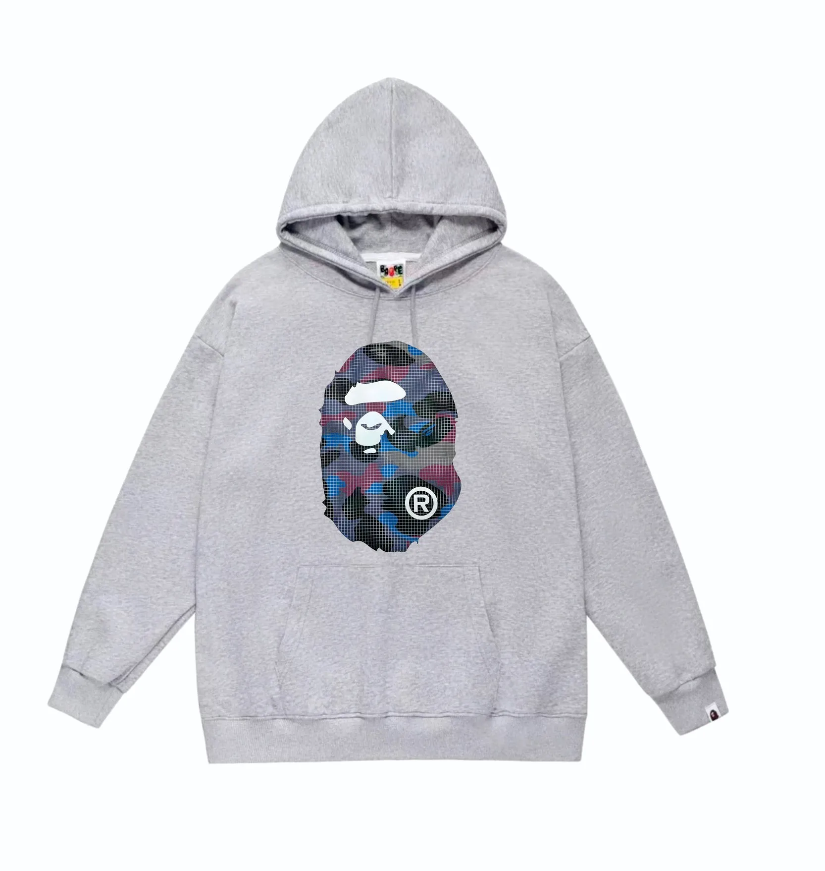 P160 model number SC845# terry 80 plus velvet 90 (top version) BAPE mesh camouflage ape head double-sided printed pattern hooded sweatshirt. Made of 380g large terry (drop shoulder large version) fabric. The texture is soft and non-pilling. Imported environmentally friendly printing glue. The pattern is bright and three-dimensional. Quality 💥Same style for men and women. The upper body is fashionable. Color: black white gray Size: S M L XL XXL