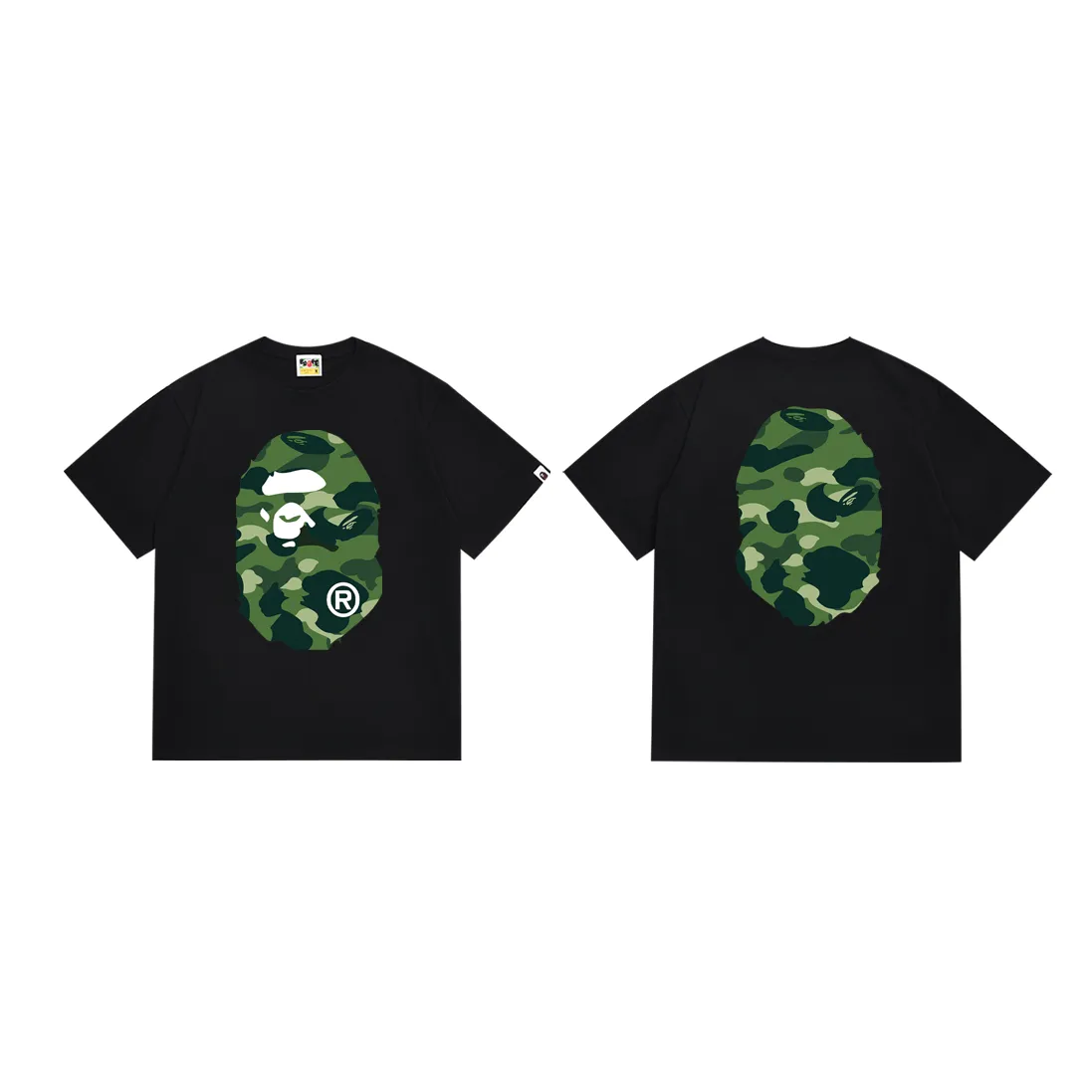 P110 SC060# (top version) BAPE double-sided camouflage ape head printed short-sleeved T-shirt Made of 260 grams of high-quality high-weave pure cotton fabric, double yarn combed, soft texture and no pilling Imported environmentally friendly printing glue, bright and three-dimensional pattern, quality 💥unisex style, the upper body is fashionable Color: white camouflage black camouflage white yellow black yellow white green black green white purple black purple white red black red Size: S M L XL XXL