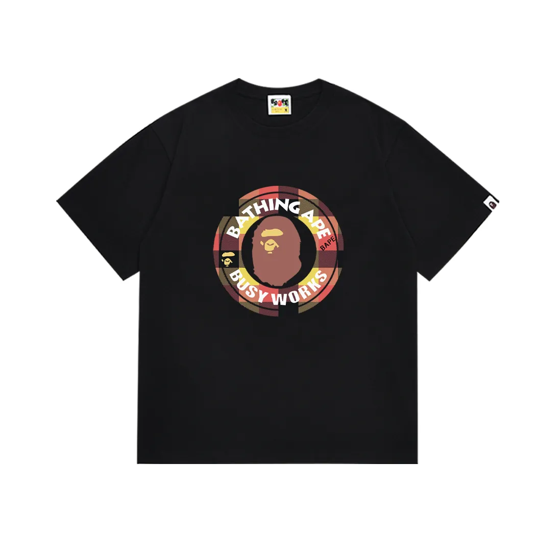 P110 SC072# (top version) BAPE ape head classic letter printed short-sleeved T-shirt. Made of 260 grams of high-quality high-weave pure cotton fabric. Double yarn combed, soft texture and no pilling. Imported environmentally friendly printing glue. Bright and three-dimensional pattern. Quality💥Same style for men and women. The upper body is trendy. Color: black and red, white and red, black and blue, white and blue. Size: S M L XL XXL