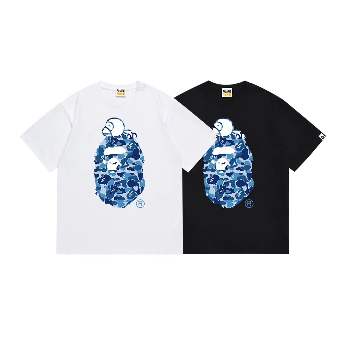 SC146#p110💰 (Top version) BAPE sleeping monkey ape head pattern short-sleeved T-shirt Made of 260 grams of high-quality high-weave pure cotton fabric, double yarn combed, soft texture and no pilling Imported environmentally friendly printing glue, bright and three-dimensional pattern, quality 💥Same style for men and women, the upper body is fashionable Color: black white Size: S M L XL XXL