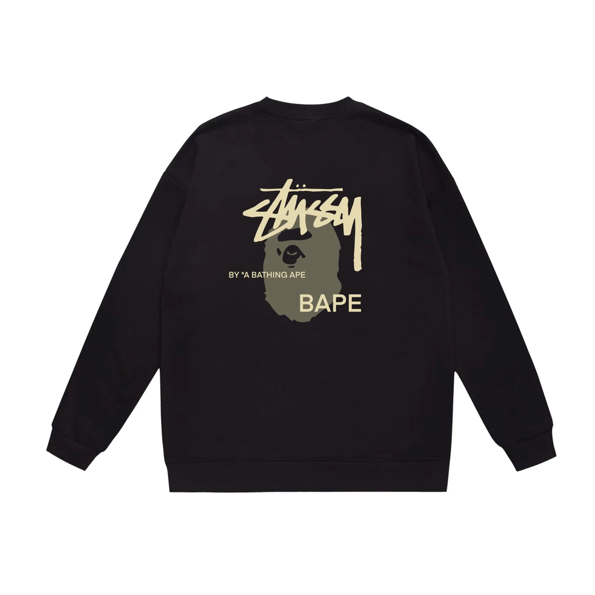 P150 model number SC510# terry 75 plus velvet 80 (top version) BAPE×STUSSY co-branded Stussy letter round neck sweatshirt Made of 350g large terry (drop shoulder large version) fabric, soft texture and no pilling Imported environmentally friendly printing glue, bright and three-dimensional pattern, quality 💥Same style for men and women, the upper body is fashionable Color: black printed yellow, white printed yellow, gray printed yellow Size: S M L XL XXL