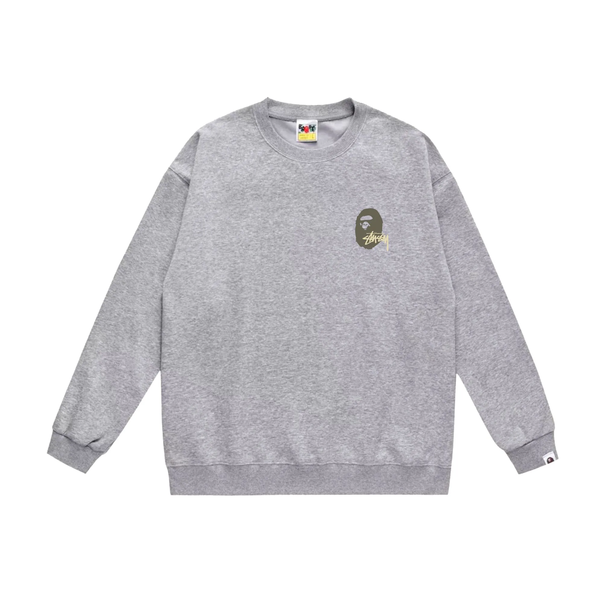 P150 model number SC510# terry 75 plus velvet 80 (top version) BAPE×STUSSY co-branded Stussy letter round neck sweatshirt Made of 350g large terry (drop shoulder large version) fabric, soft texture and no pilling Imported environmentally friendly printing glue, bright and three-dimensional pattern, quality 💥Same style for men and women, the upper body is fashionable Color: black printed yellow, white printed yellow, gray printed yellow Size: S M L XL XXL