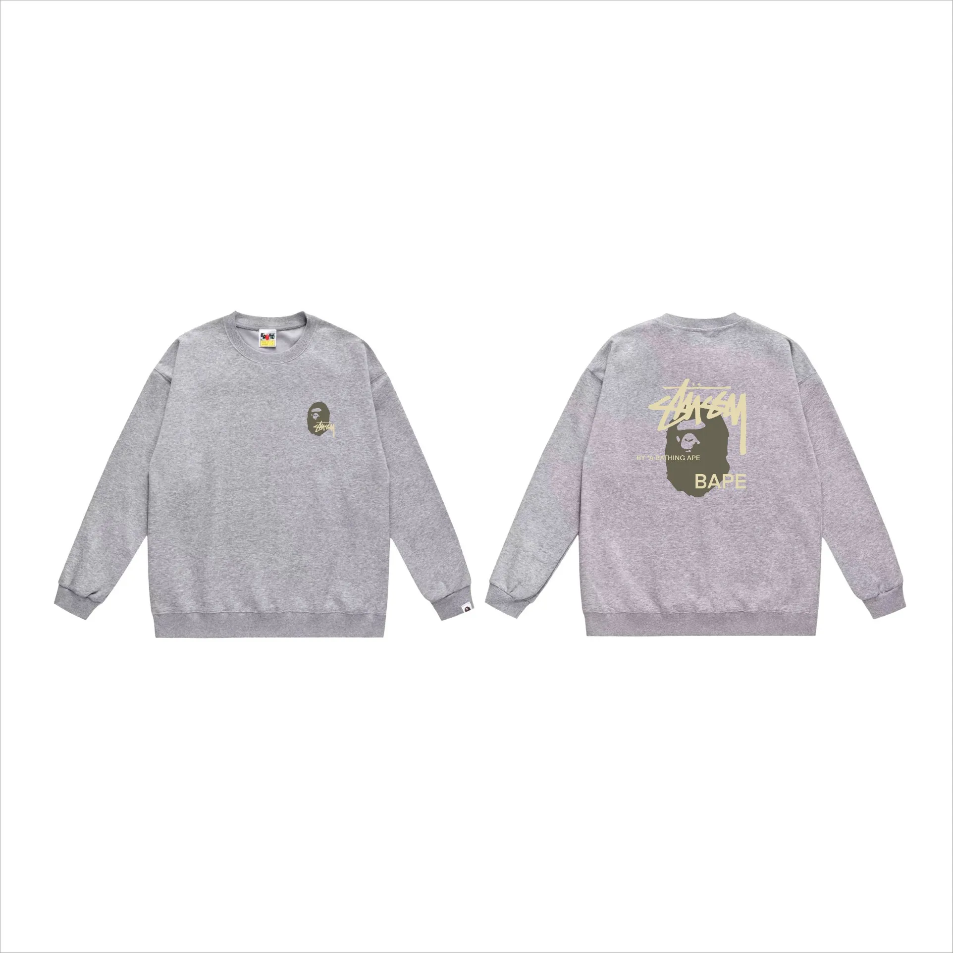 P150 model number SC510# terry 75 plus velvet 80 (top version) BAPE×STUSSY co-branded Stussy letter round neck sweatshirt Made of 350g large terry (drop shoulder large version) fabric, soft texture and no pilling Imported environmentally friendly printing glue, bright and three-dimensional pattern, quality 💥Same style for men and women, the upper body is fashionable Color: black printed yellow, white printed yellow, gray printed yellow Size: S M L XL XXL