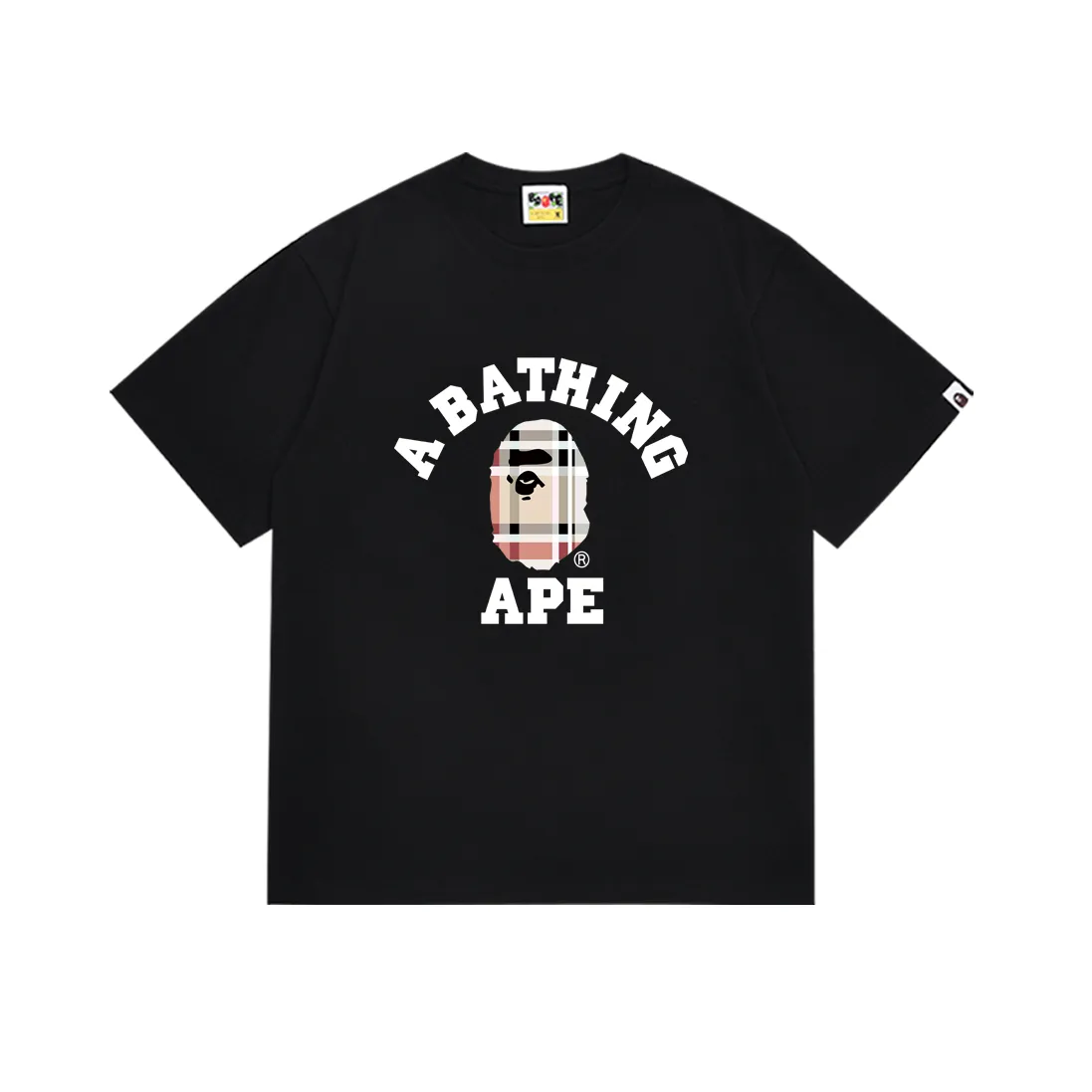 SC222#p110💰 (Top version) BAPE ape-head plaid pattern printed short-sleeved T-shirt Made of 260 grams of high-quality high-weave pure cotton fabric, double yarn combed, soft and non-pilling, imported environmentally friendly printing glue, bright and three-dimensional pattern, quality 💥Same style for men and women, the upper body is fashionable Color: black white Size: S M L XL XXL