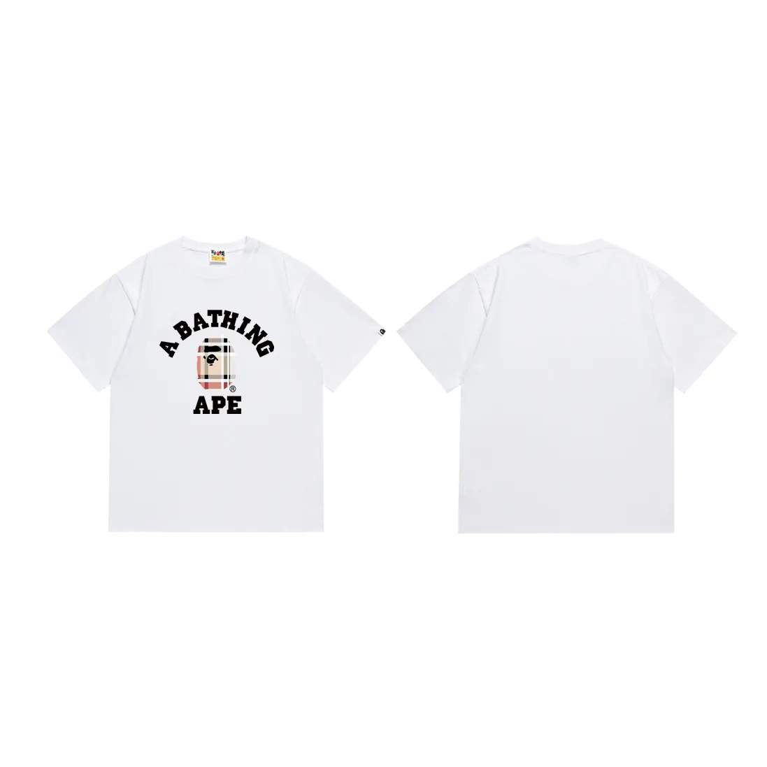 SC222#p110💰 (Top version) BAPE ape-head plaid pattern printed short-sleeved T-shirt Made of 260 grams of high-quality high-weave pure cotton fabric, double yarn combed, soft and non-pilling, imported environmentally friendly printing glue, bright and three-dimensional pattern, quality 💥Same style for men and women, the upper body is fashionable Color: black white Size: S M L XL XXL