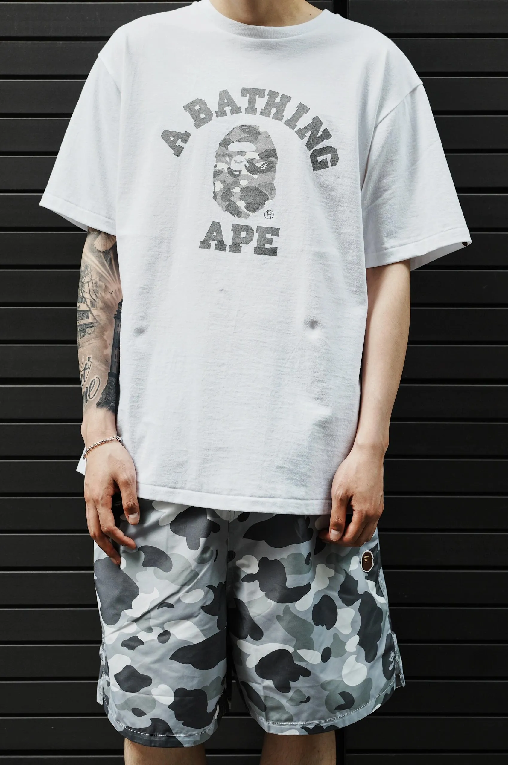 💰140 BAPE CITY CAMO COLLEGE TEE 24 new luminous camouflage letter small head printing 280g weight linen cotton fabric ZP version couple model: S-XXL [black gray white gray black black white black]