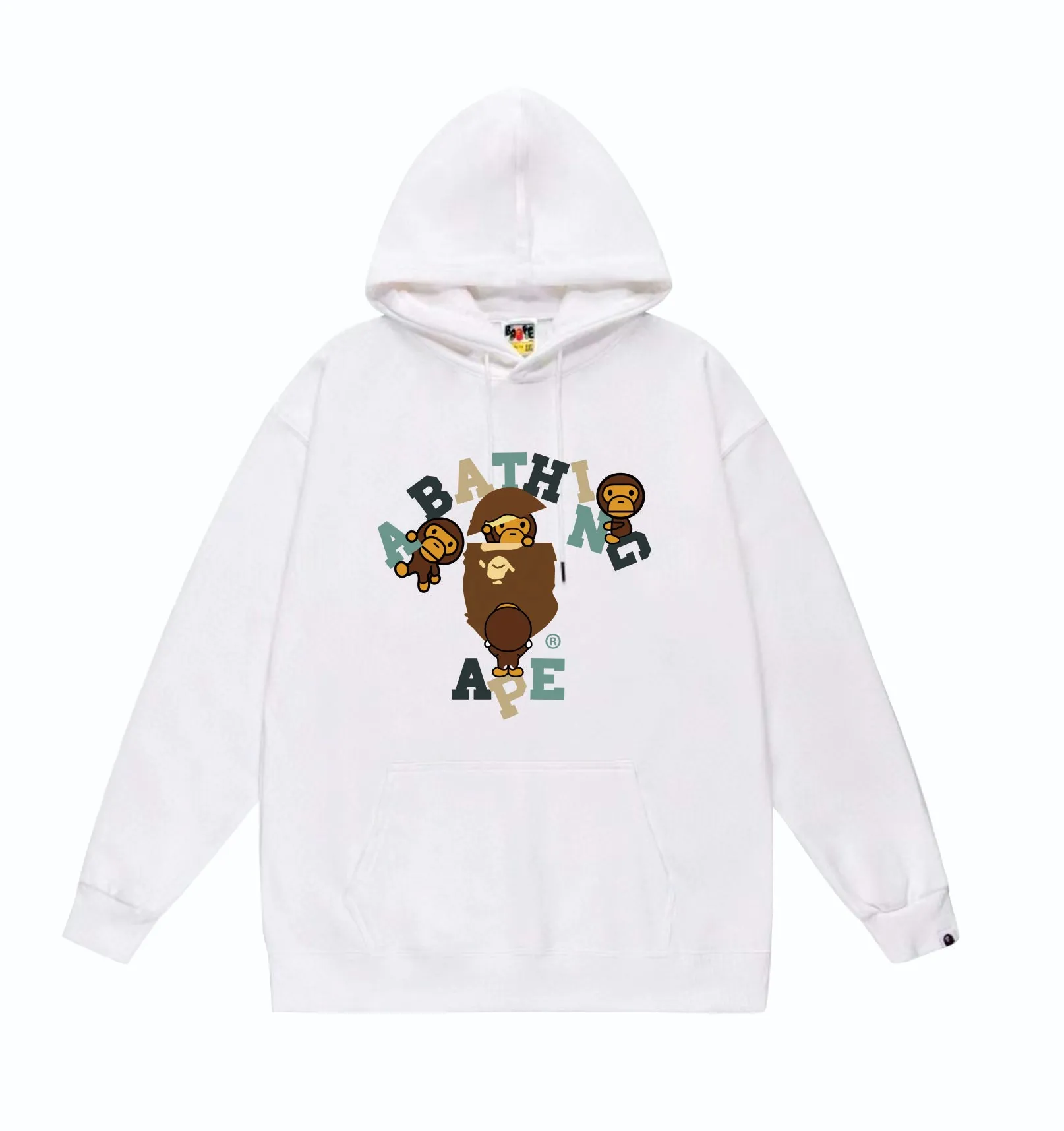 P160 model number SC838# terry 80 plus velvet 90 (top version) BAPE cartoon BABY MILO ape head letter printed pattern hooded sweatshirt. Made of 380 grams of large terry (drop shoulder large version) fabric. The texture is soft and non-pilling. Imported environmentally friendly printing glue. The pattern is bright and three-dimensional. Quality 💥Same style for men and women. The upper body is trendy. Color: black white gray Size: S M L XL XXL