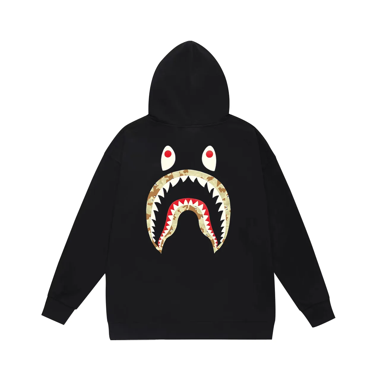 P160 model number SC782# terry 80 plus velvet 90 (top version) BAPE co-branded Stussy shark print hooded sweatshirt. Made of 380g large terry (drop shoulder large version) fabric. The texture is soft and non-pilling. Imported environmentally friendly printing glue. The pattern is bright and three-dimensional. Quality 💥Same style for men and women. The upper body is trendy. Color: black Size: S M L XL XXL