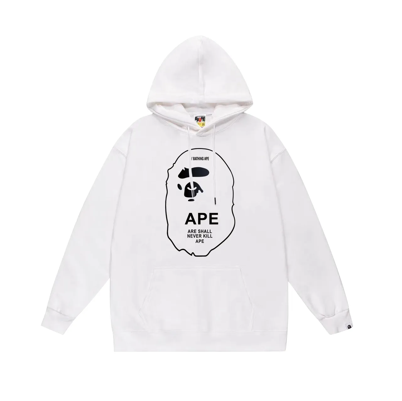 Model No. SC635# Terry p160 plus velvet p180💰 (top version) BAPE black and white threaded ape-man LOGO double-sided printed hooded sweatshirt. Made of 380g large terry 430g silver fox velvet (drop shoulder large version) fabric. The texture is soft and non-pilling. Imported environmentally friendly printing glue. The pattern is bright and three-dimensional. Quality💥Same style for men and women. The upper body is trendy. Color: black white gray Size: S M L XL XXL