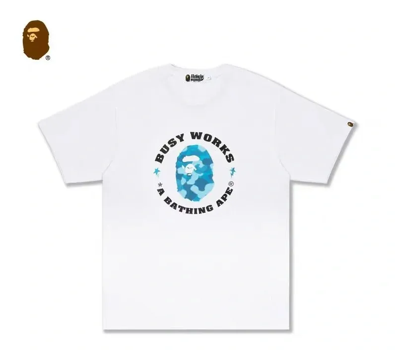P110 001070 BAPE letter printed round neck pullover straight short-sleeved T-shirt, same style for men and women, size smlxlxxl, black, white