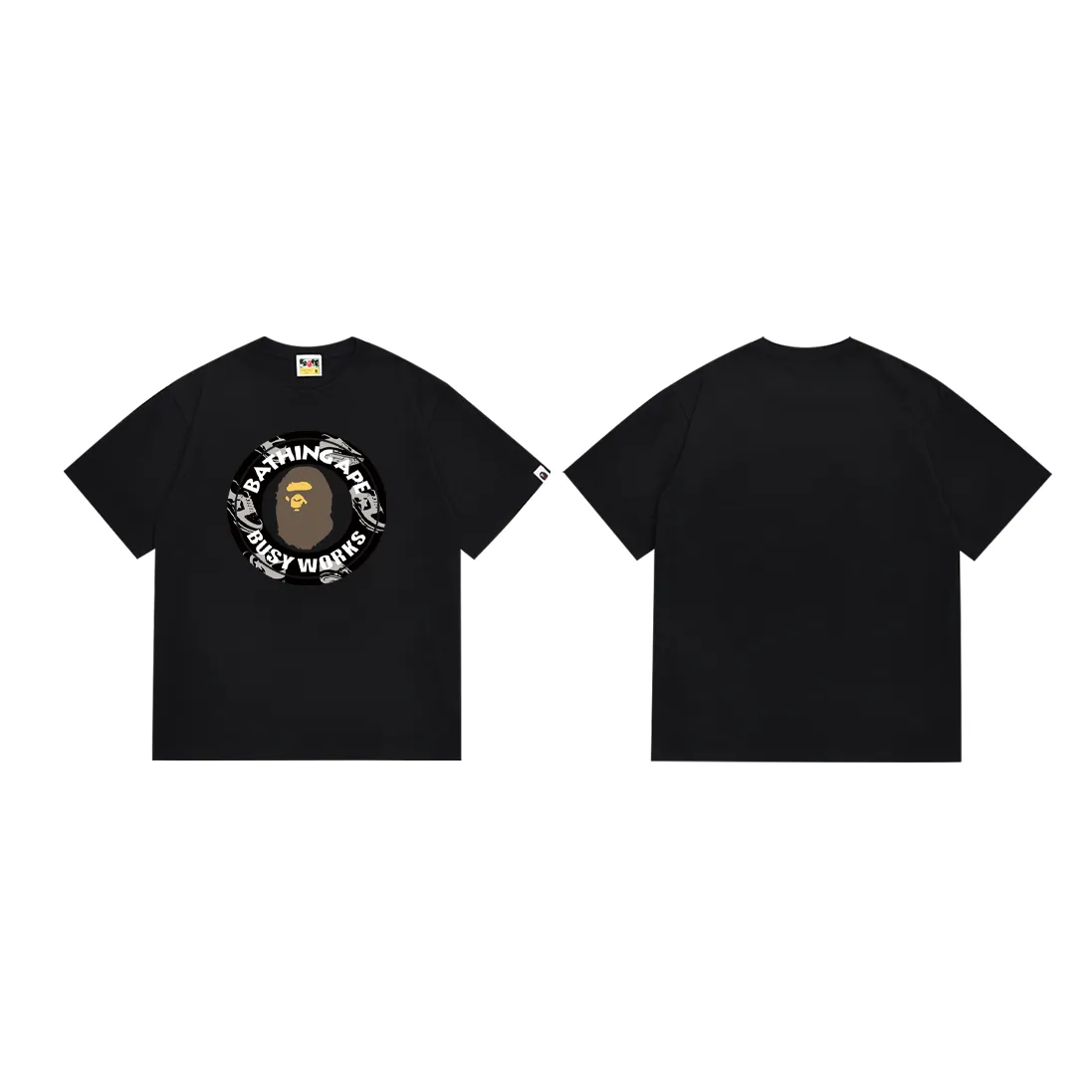 P110 SC073# (top version) BAPE Busy Works ape head classic letter printed short-sleeved T-shirt Made of 260 grams of high-quality high-woven pure cotton fabric, double yarn combed, soft texture and no pilling Imported environmentally friendly printing glue, bright and three-dimensional pattern, quality 💥Same style for men and women, the upper body is fashionable Color: black and white Size: S M L XL XXL