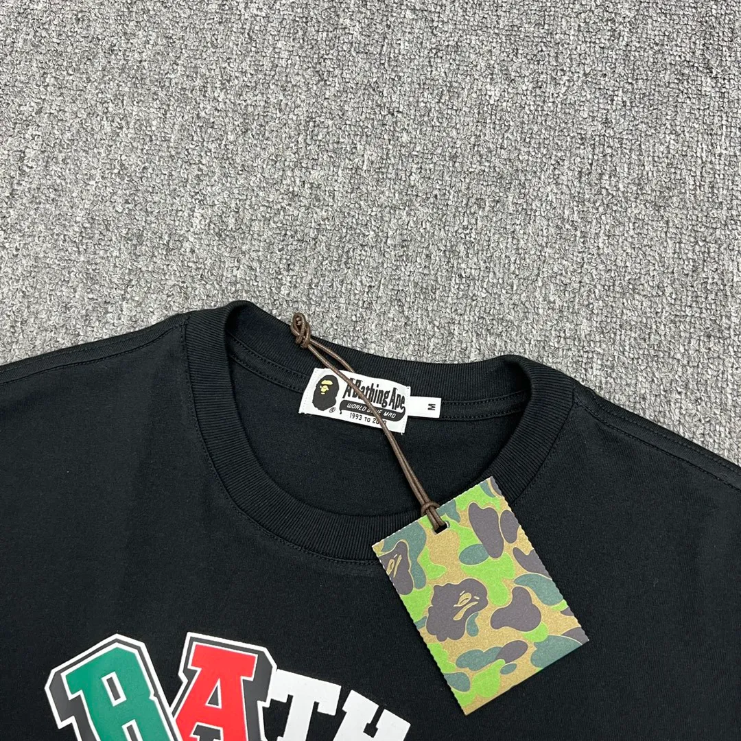 💰140 BAPE colorful letters ape head print short-sleeved T-shirt 280g weight linen cotton fabric ZP version couple style: S-XXL [black white]