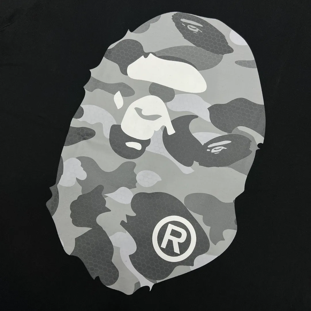 💰140 Bape Honeycomb Camouflage Letters Great Ape Head Double-sided Printing Linen Cotton 280g Customized Fabric Couple Style: S—XXL [Black Blue White Blue Black Gray White Gray]